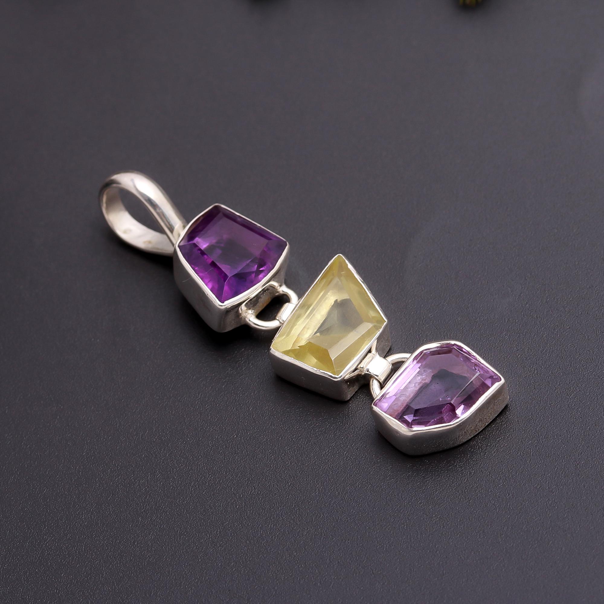 925 Silver Multi-Gemstone Pendant