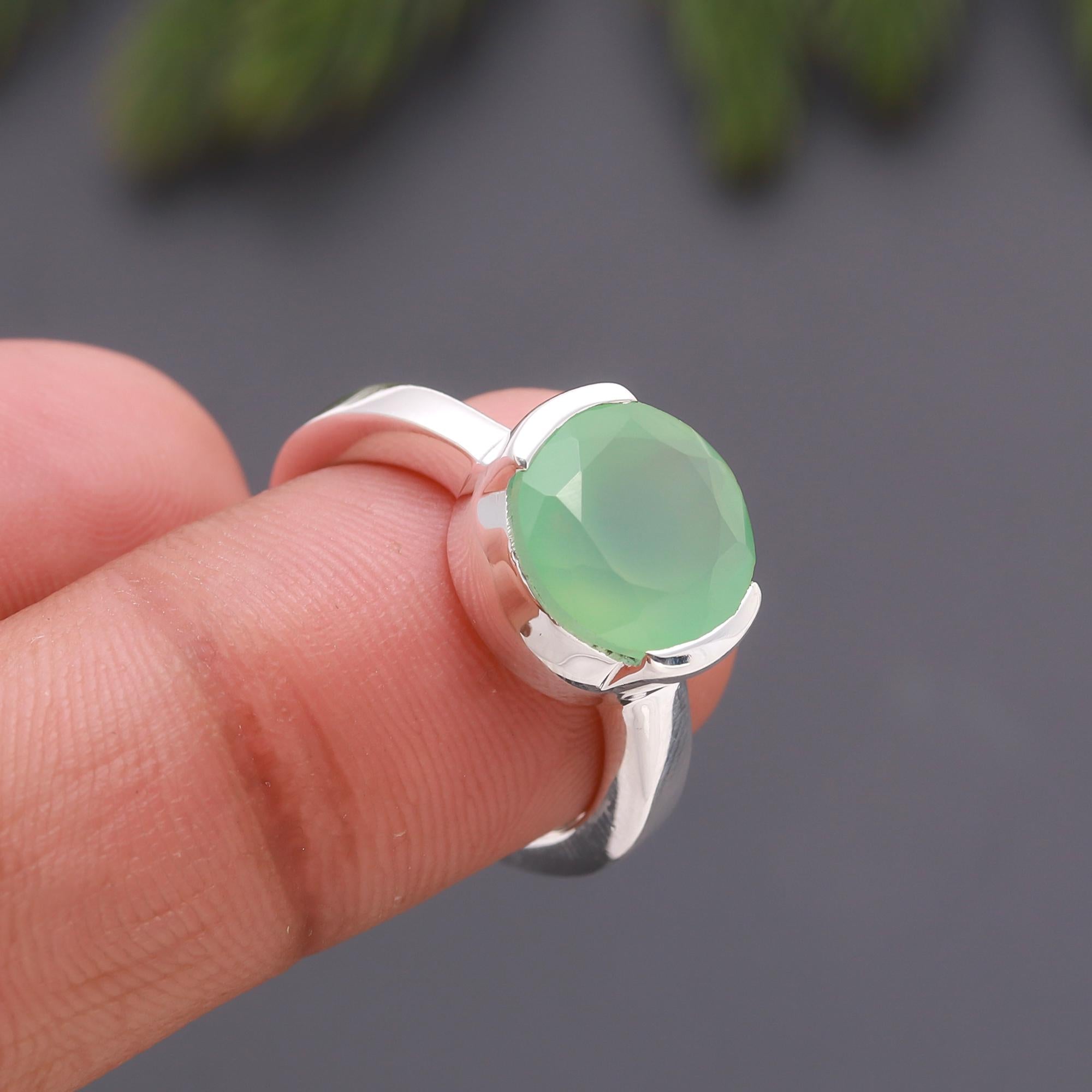 925 Silver Green Chalcedony Ring