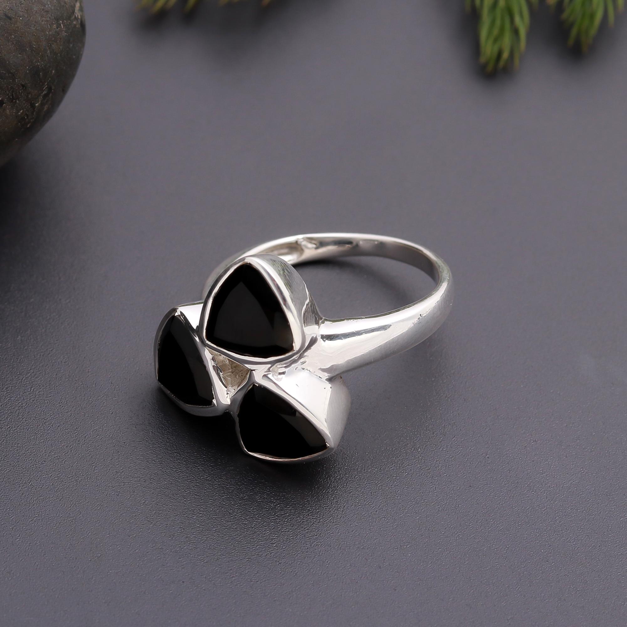 925 Silver Trio Black Onyx Ring