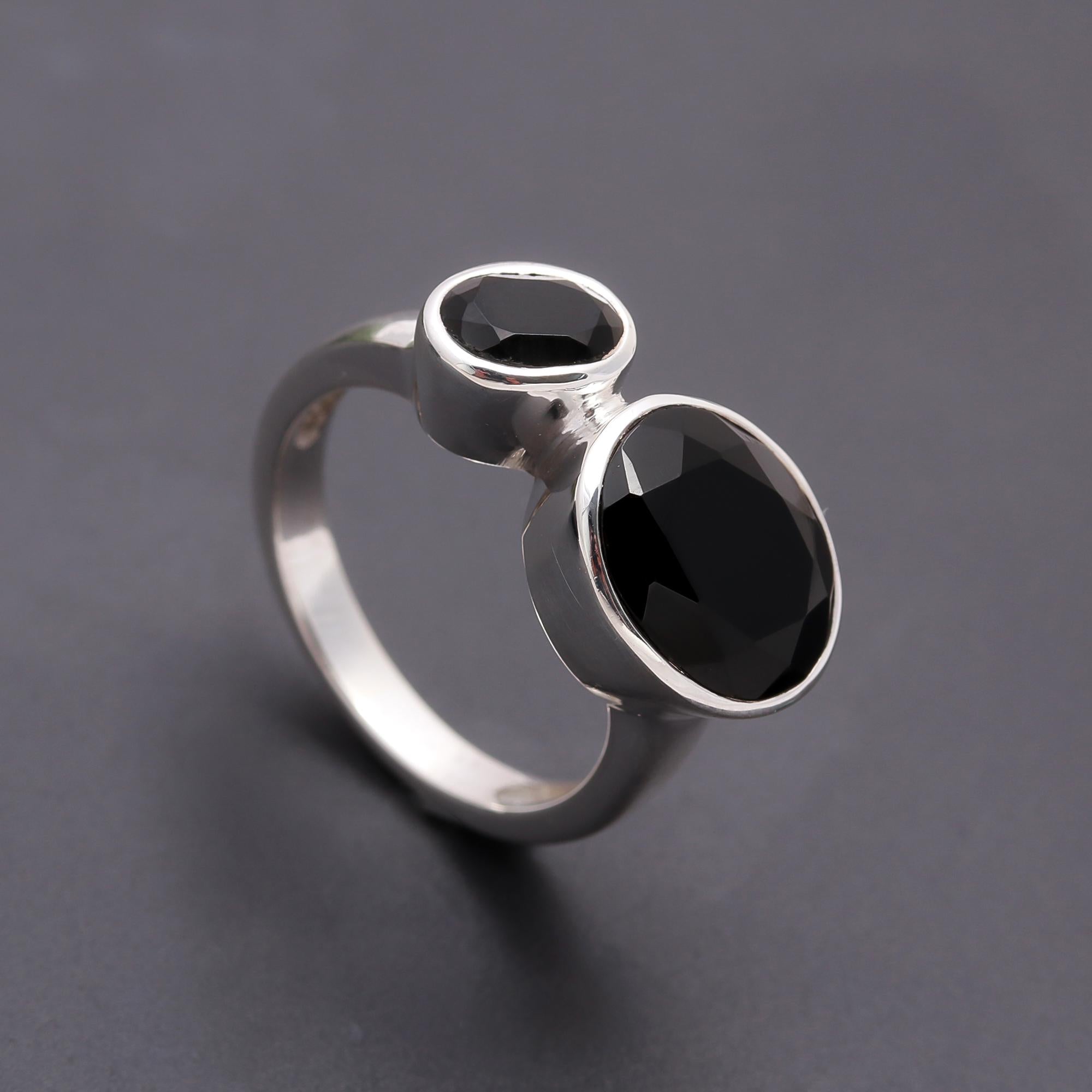 925 Silver Dual Black Onyx Ring