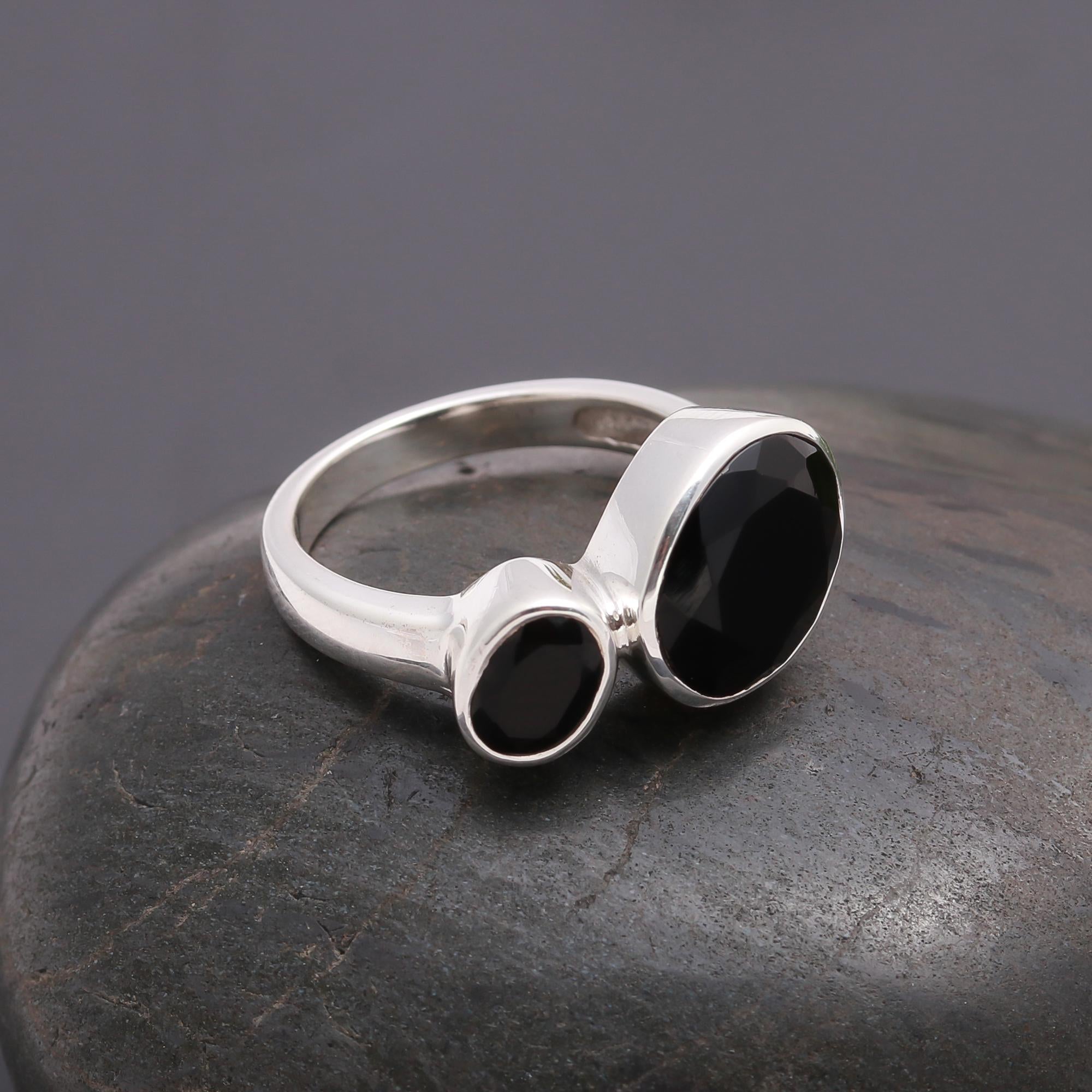 925 Silver Dual Black Onyx Ring