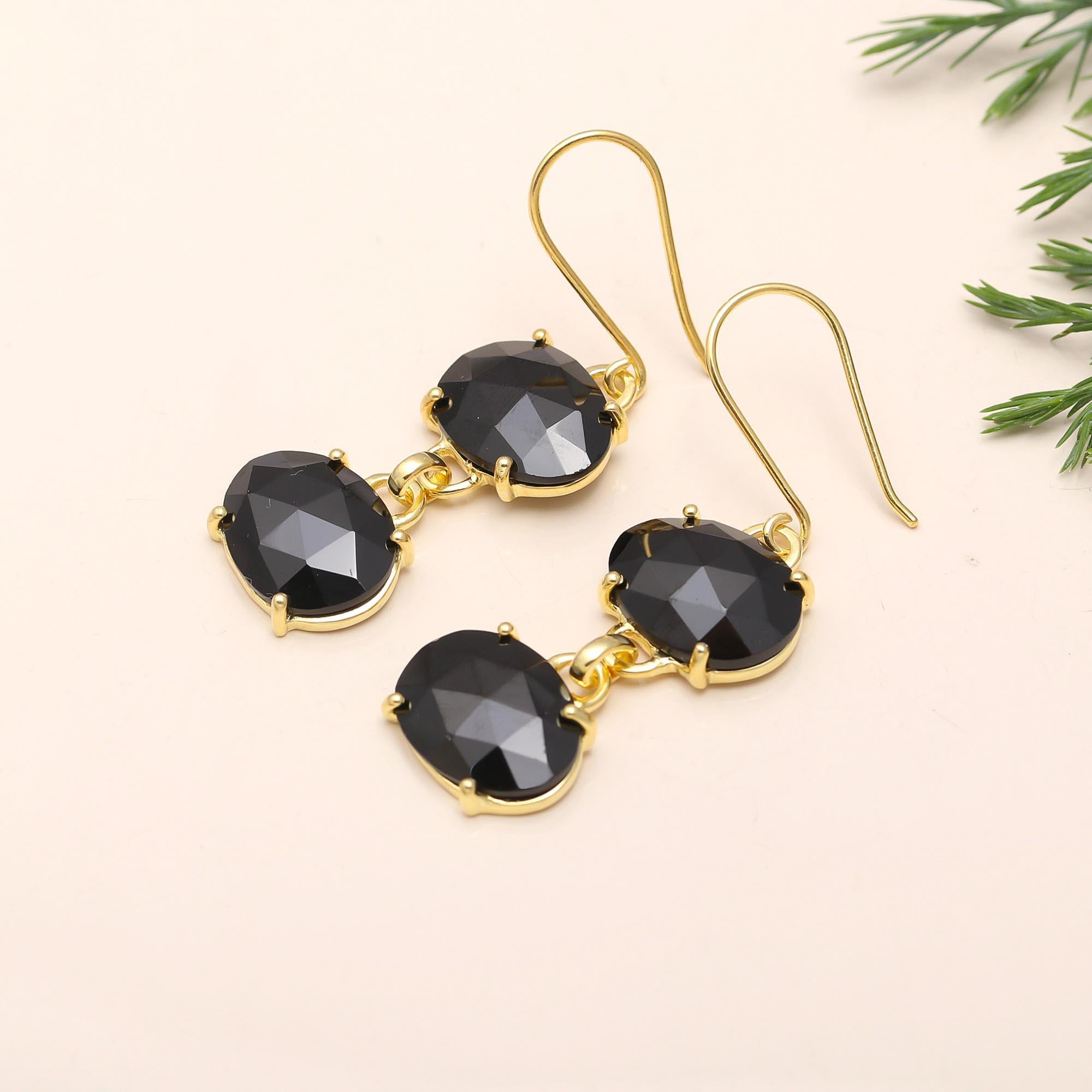 925 Silver Black Onyx Dangle Earrings