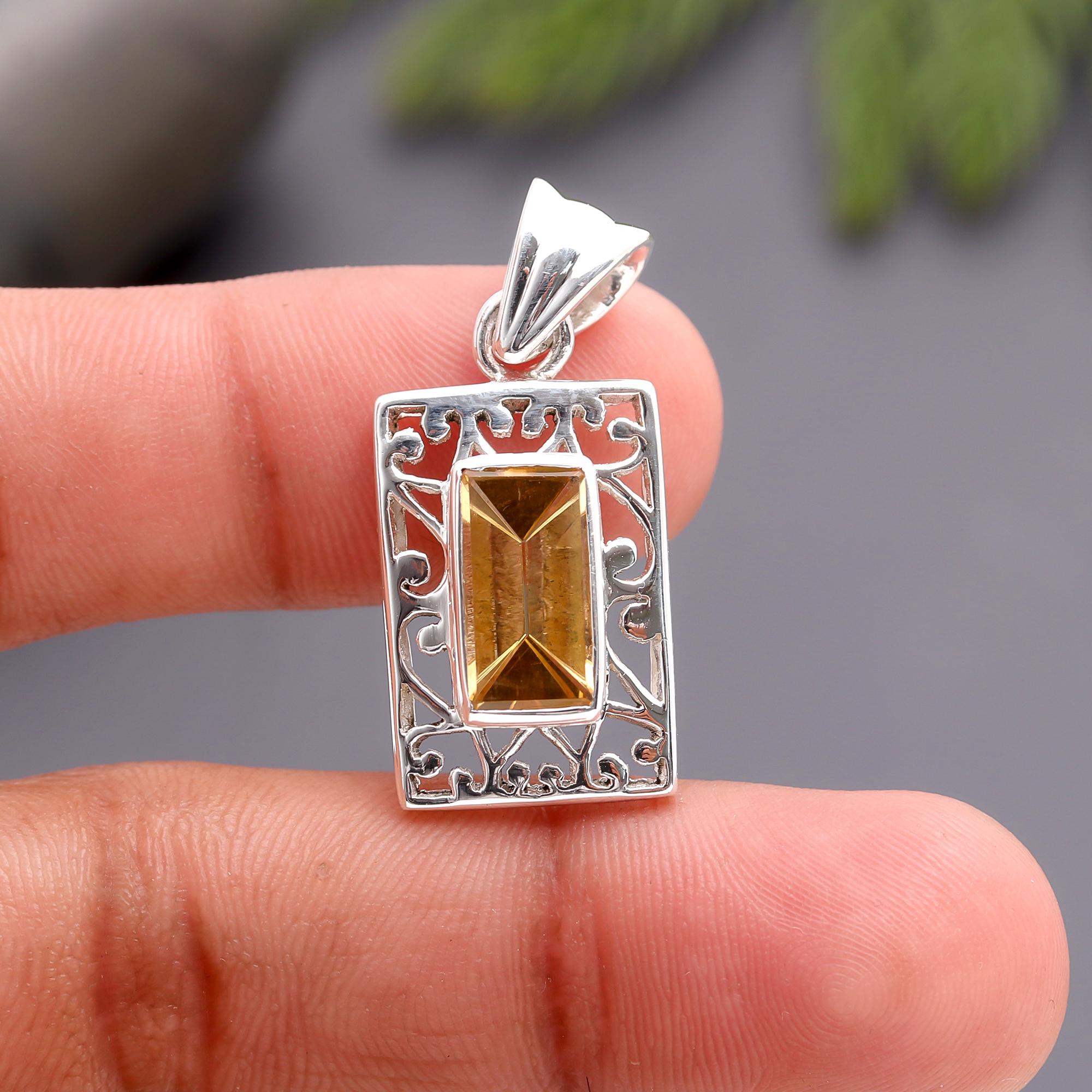 925 Silver Citrine Filigree Pendant