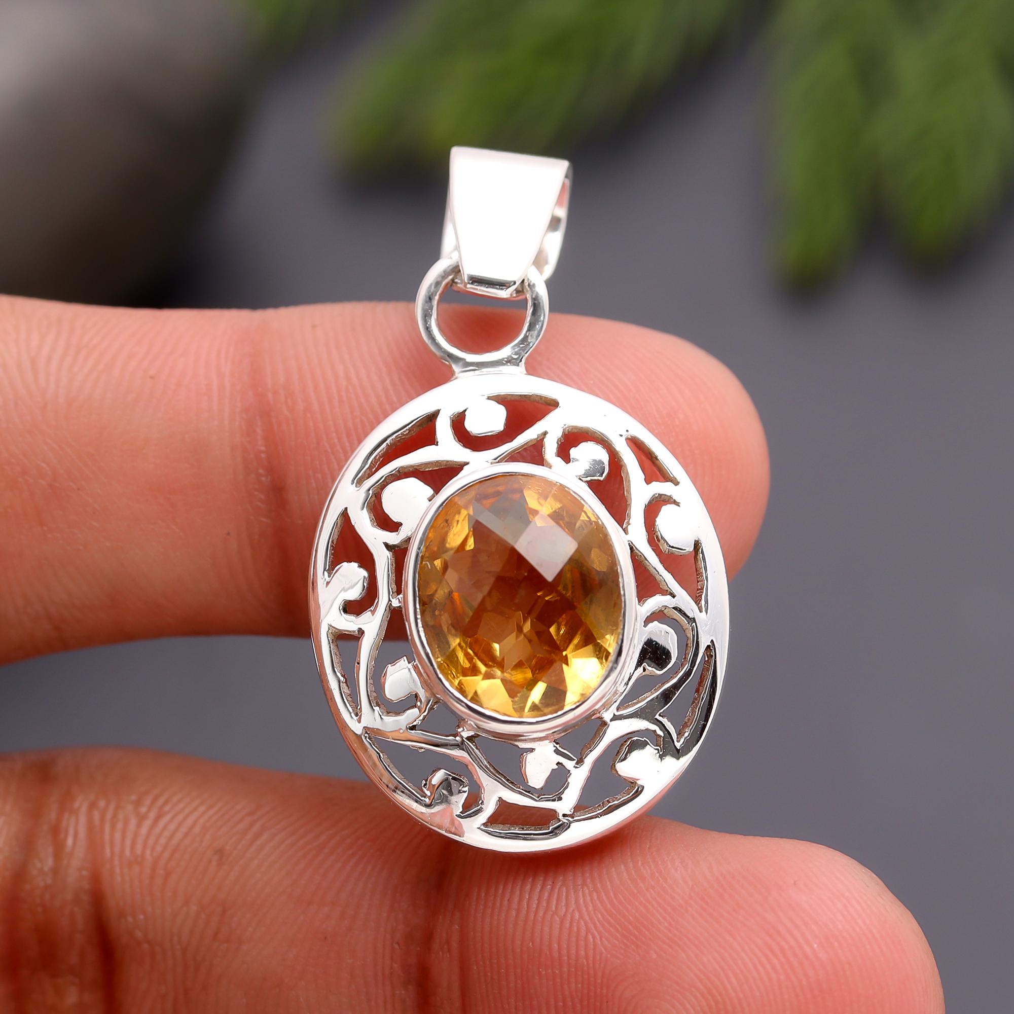925 Silver Citrine Filigree Pendant