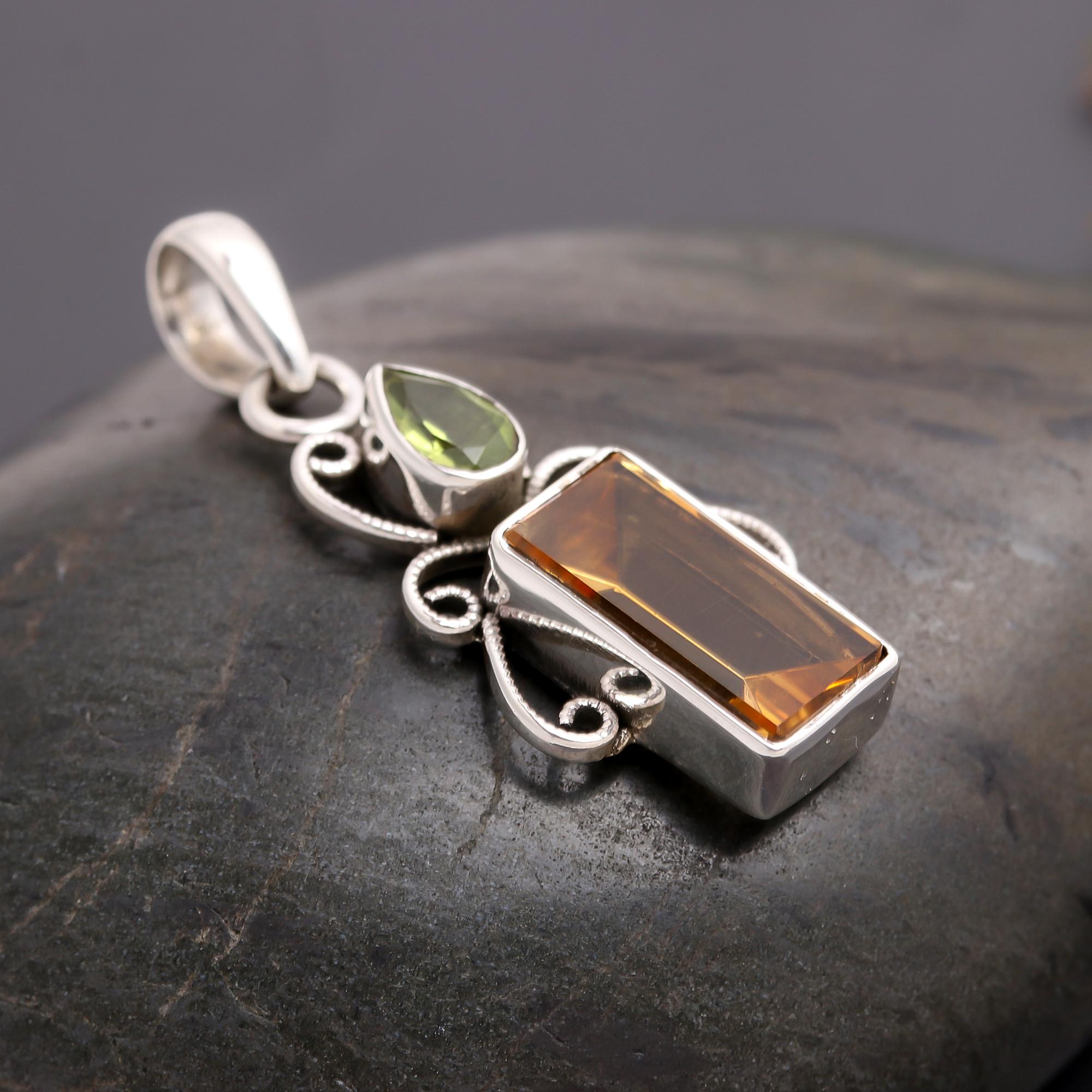925 Silver Citrine and Peridot Pendant