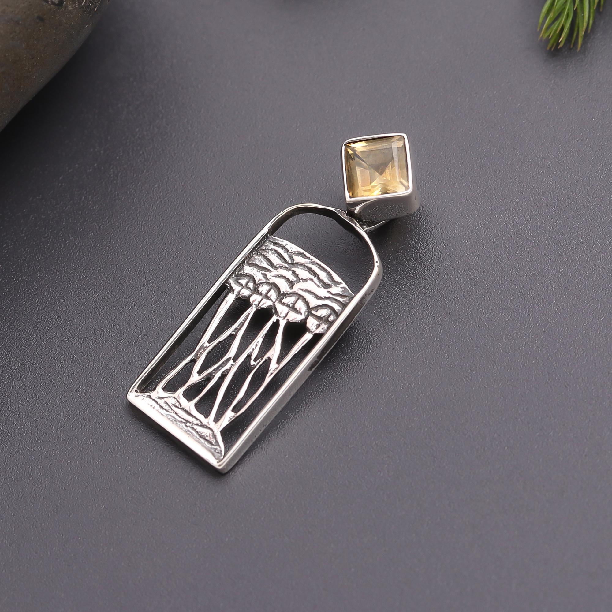 925 Silver Citrine Palm Tree Pendant