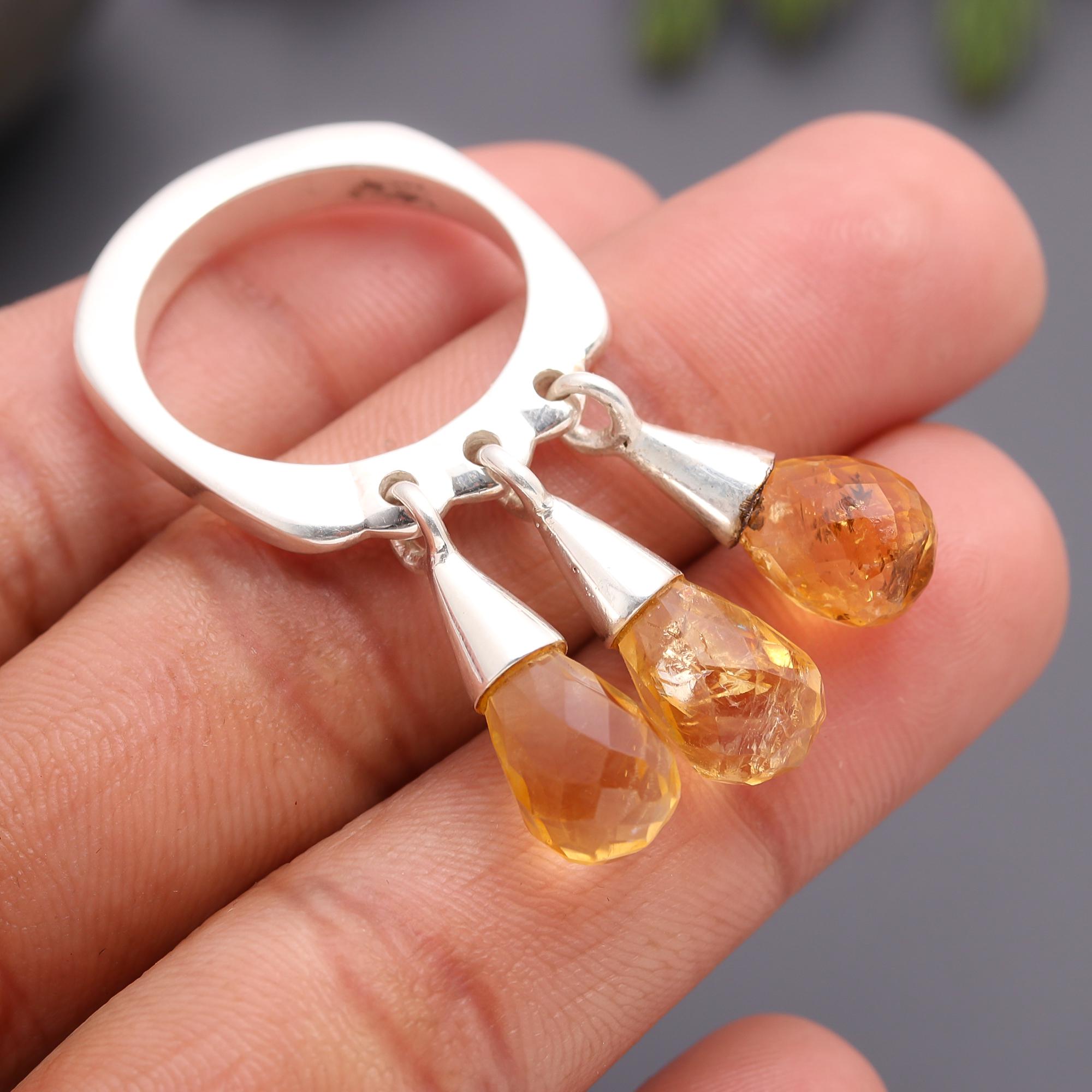 925 Silver Citrine Drop Beads Ring