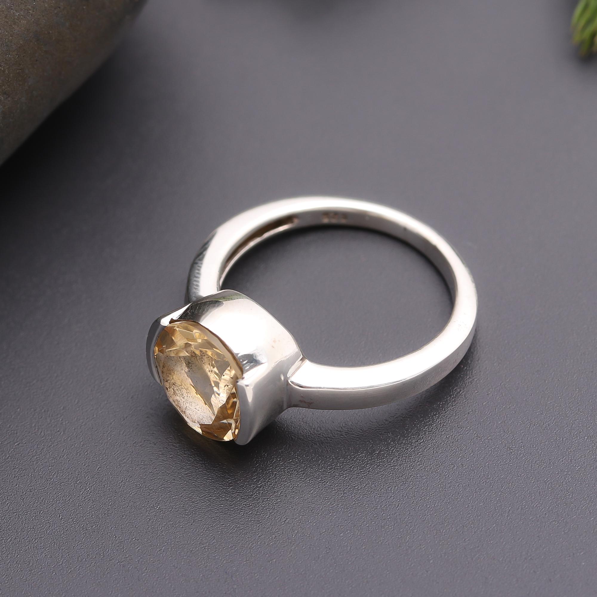 925 Silver Citrine Solitaire Ring