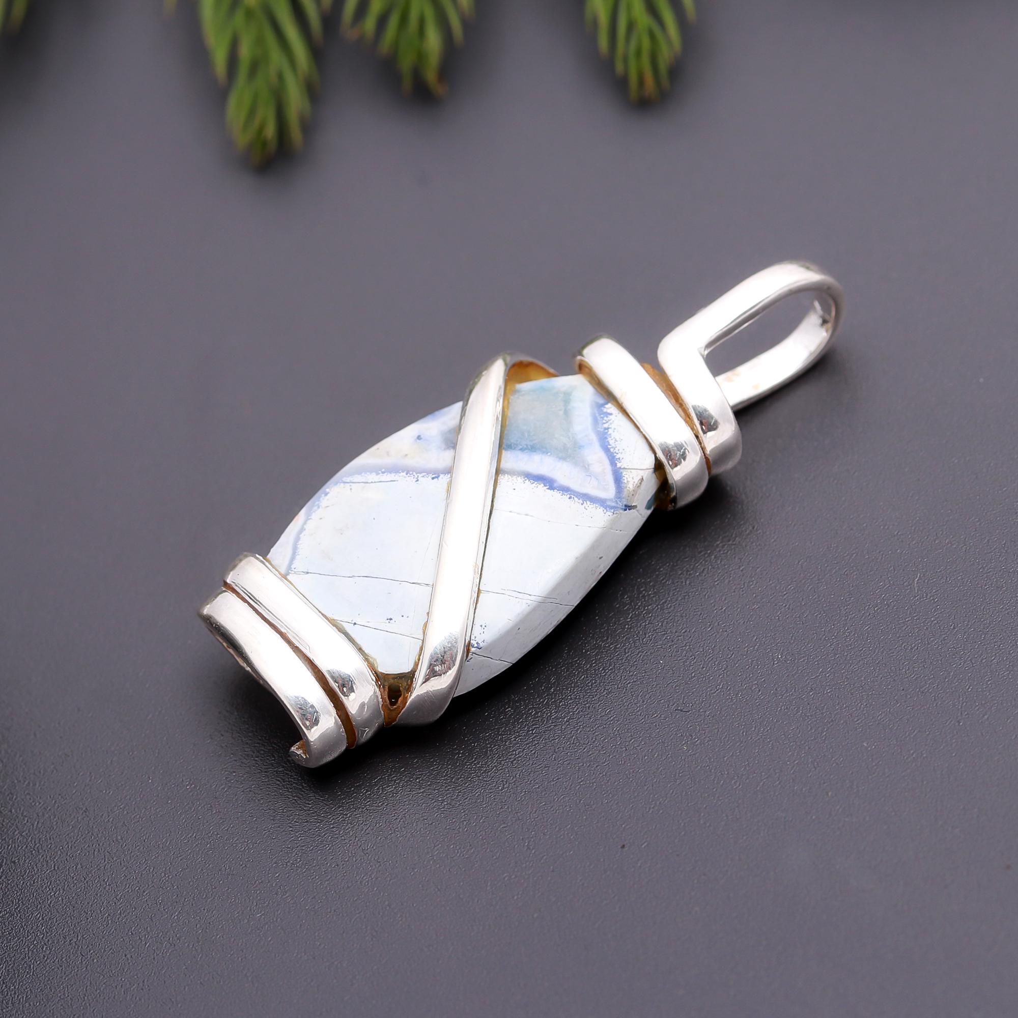 925 Silver Blue Dendritic Agate Pendant