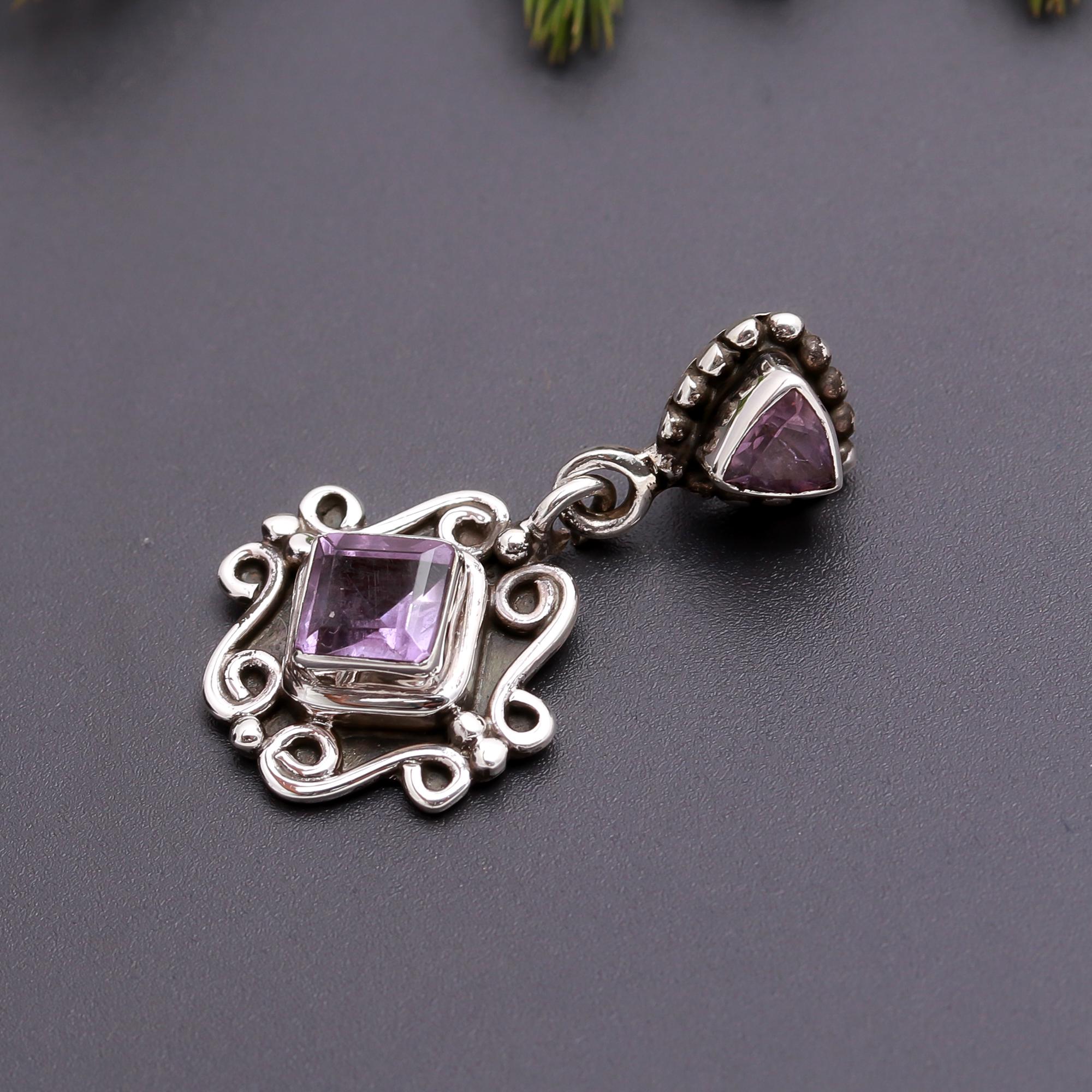 925 Silver Amethyst Scrollwork Pendant