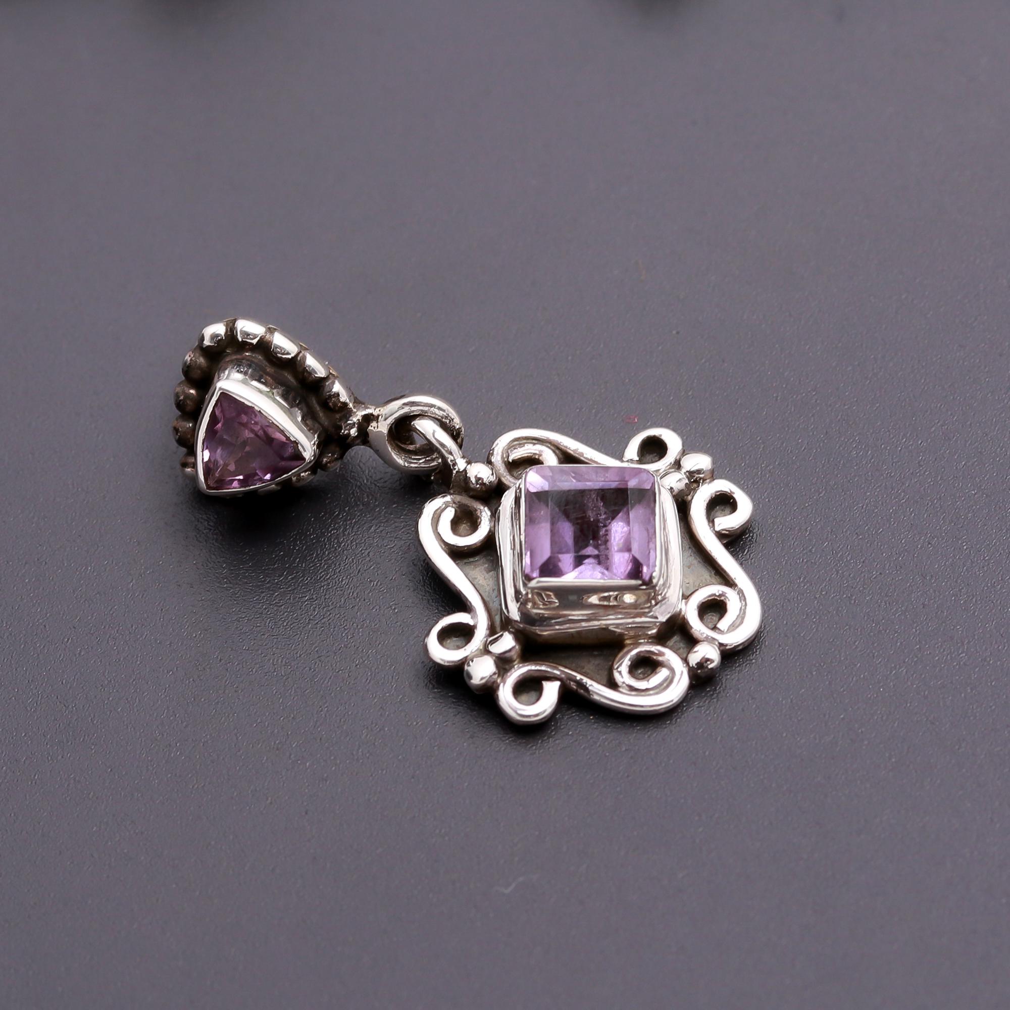 925 Silver Amethyst Scrollwork Pendant