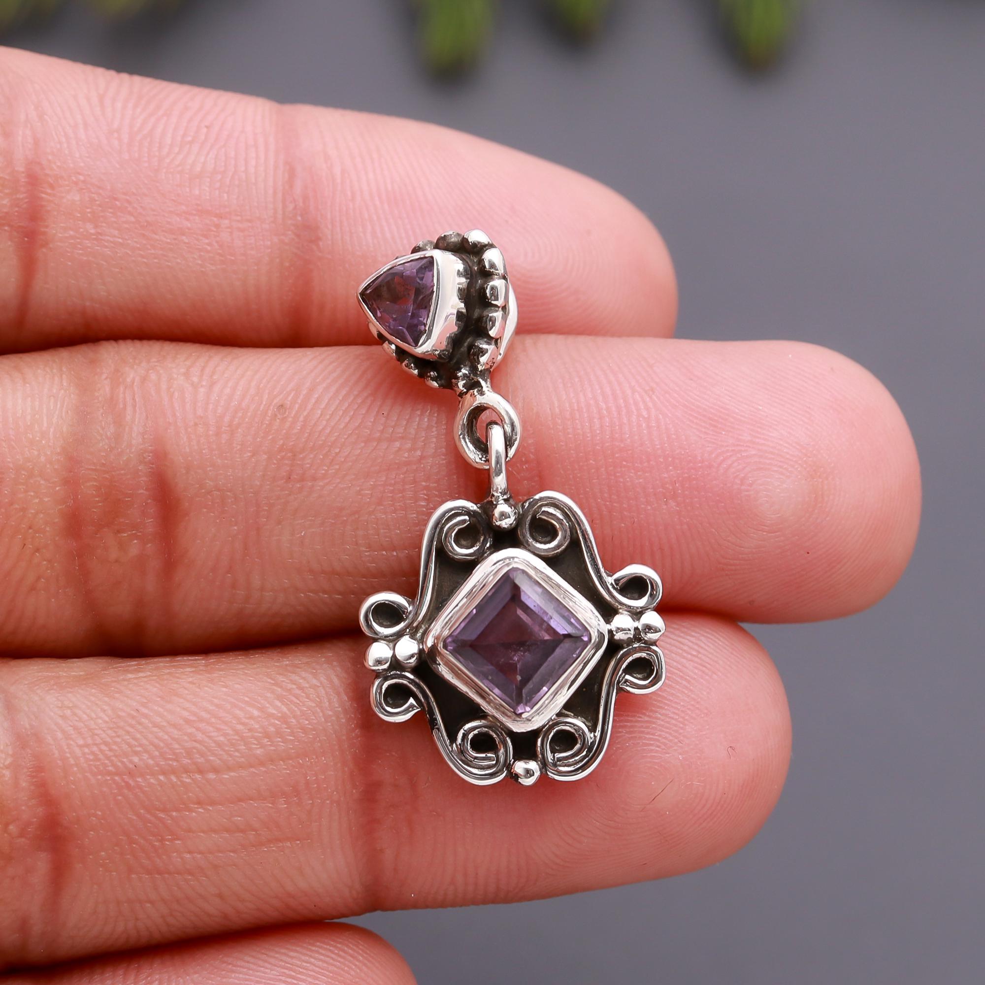 925 Silver Amethyst Scrollwork Pendant