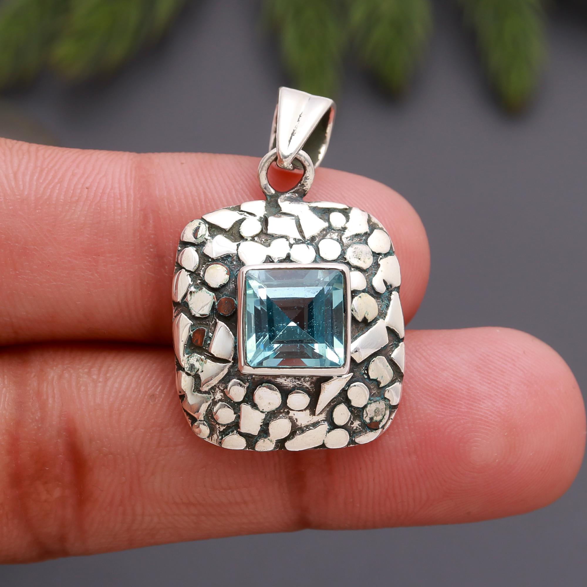 925 Silver Blue Topaz Pendant