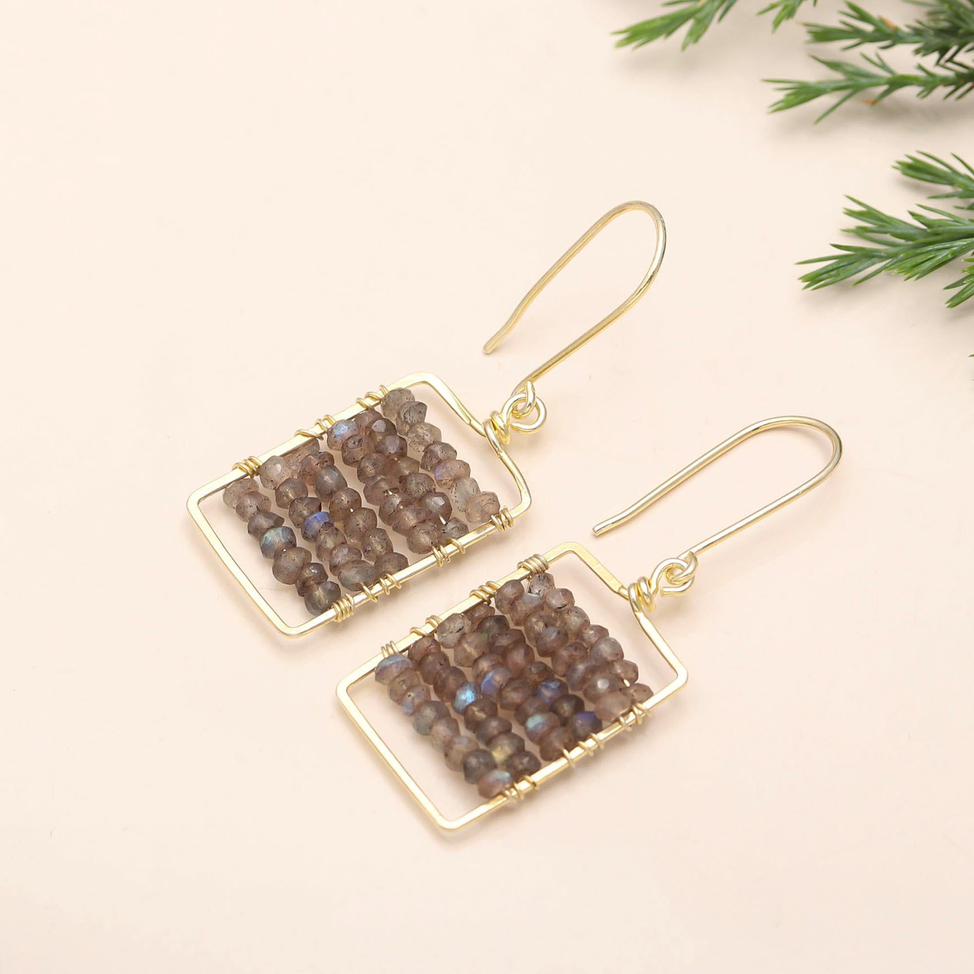 925 Silver Labradorite Beaded Dangle Earrings