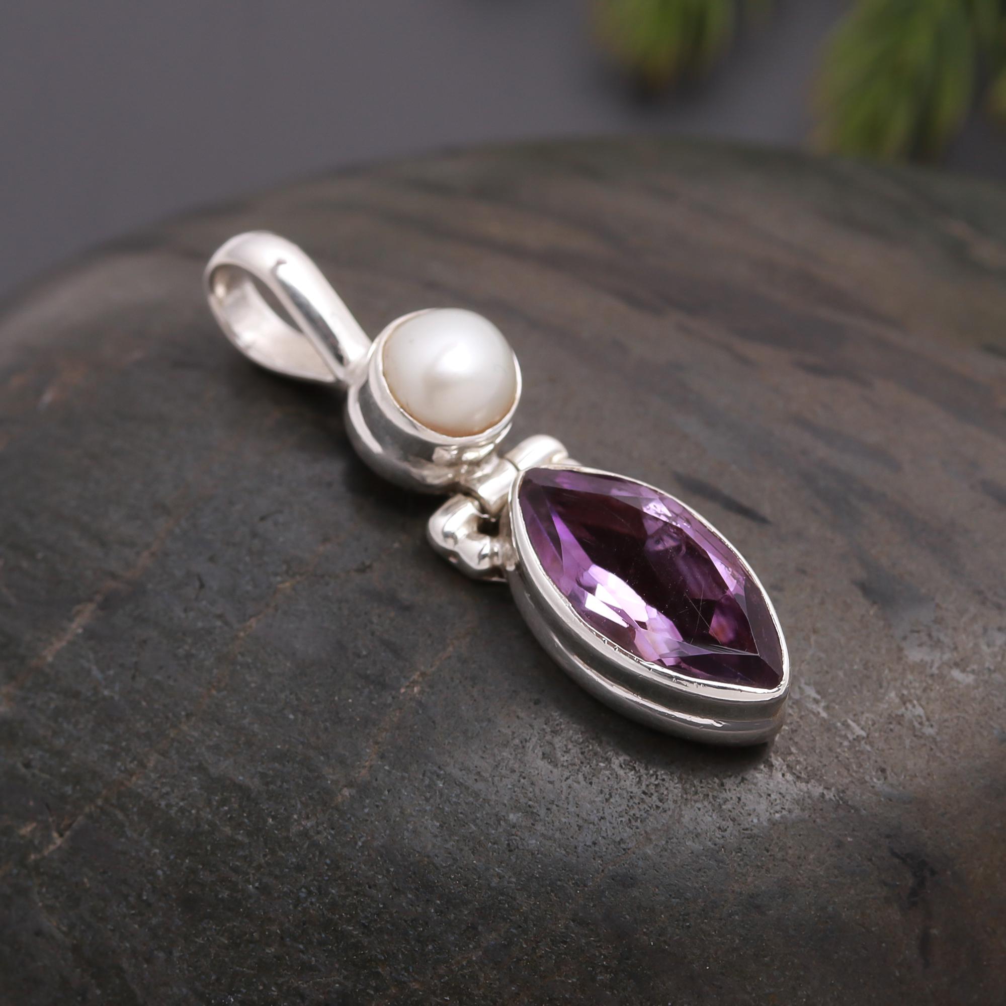 925 Silver Pearl & Amethyst Pendant