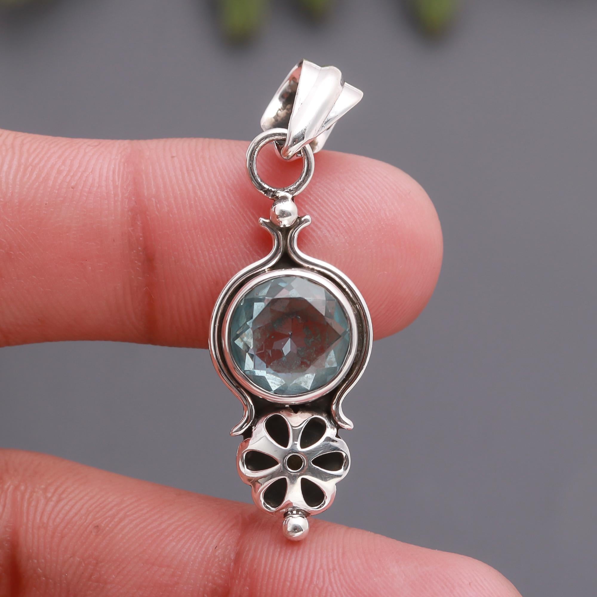 925 Silver Blue Topaz Pendant