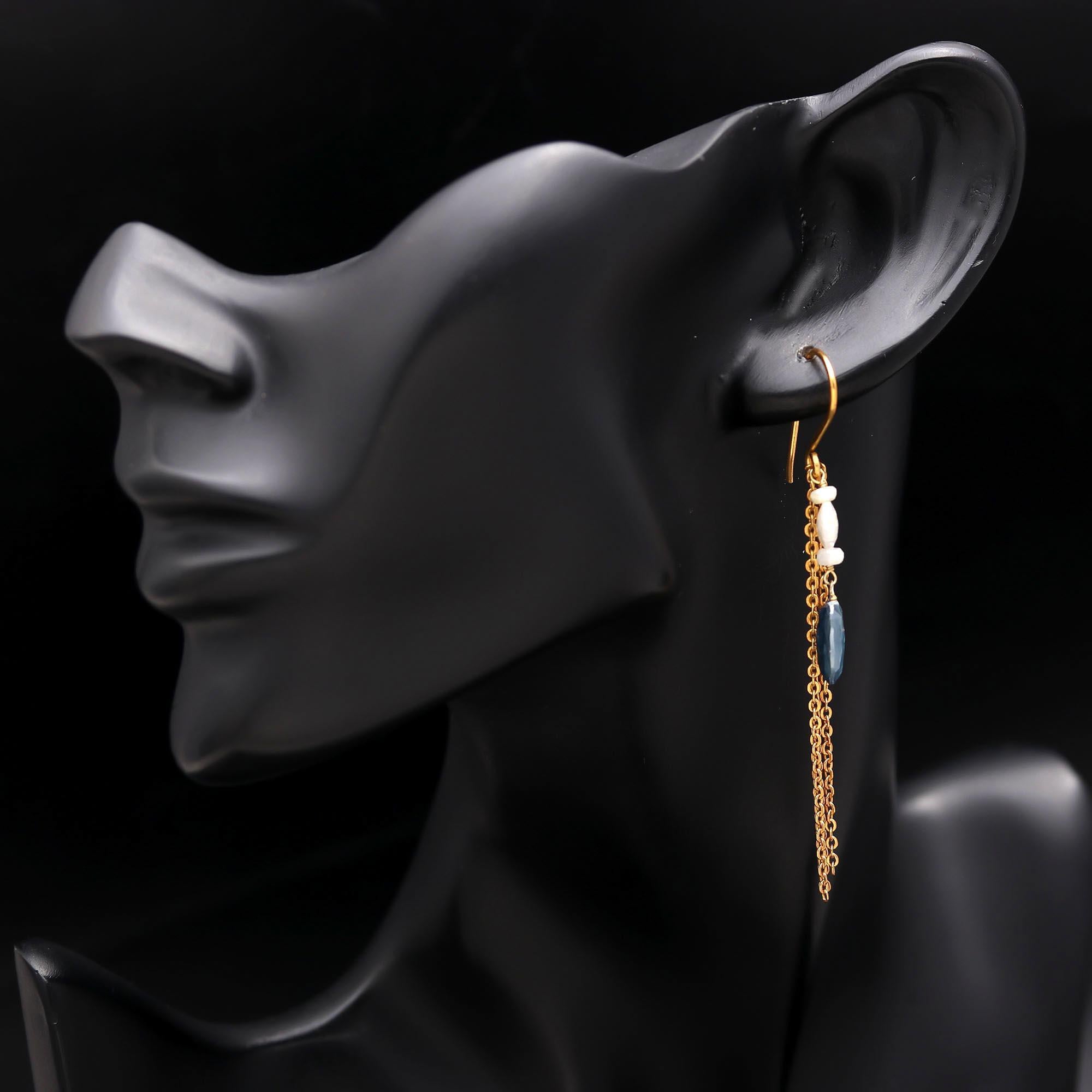 Antitarnish Brass Blue Kyanite Silverite Drop Earrings