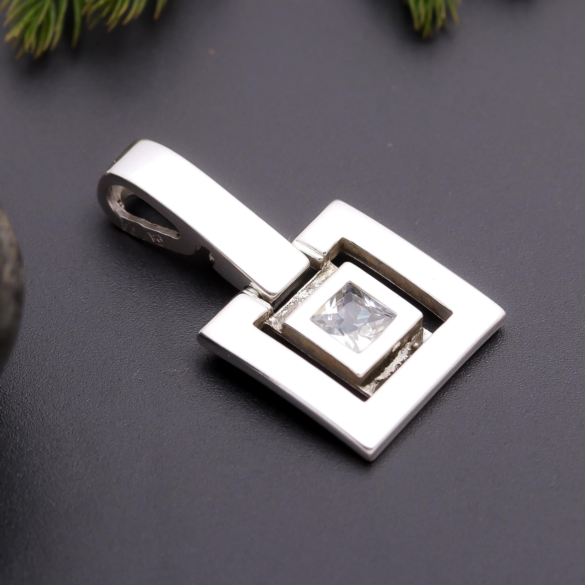 925 Silver Square White Topaz Pendant