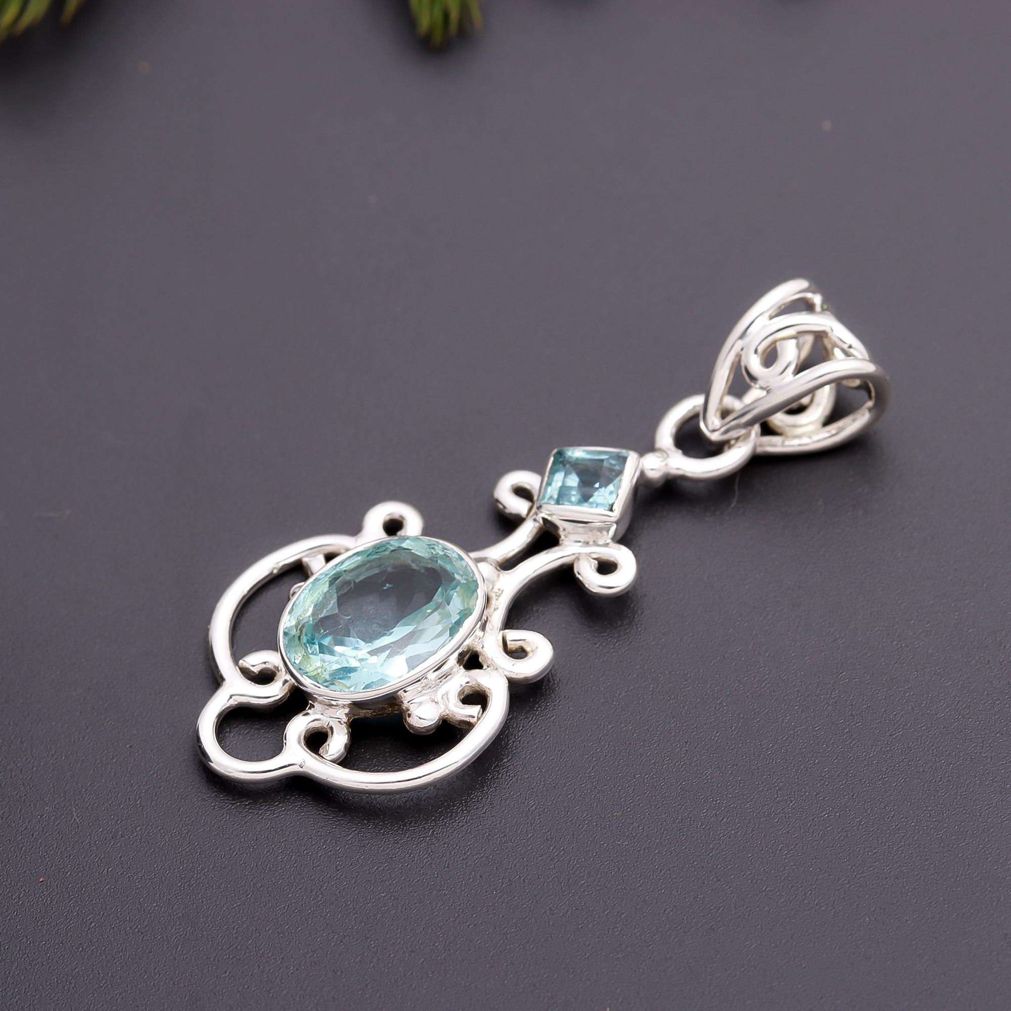 925 Silver Blue Topaz Pendant