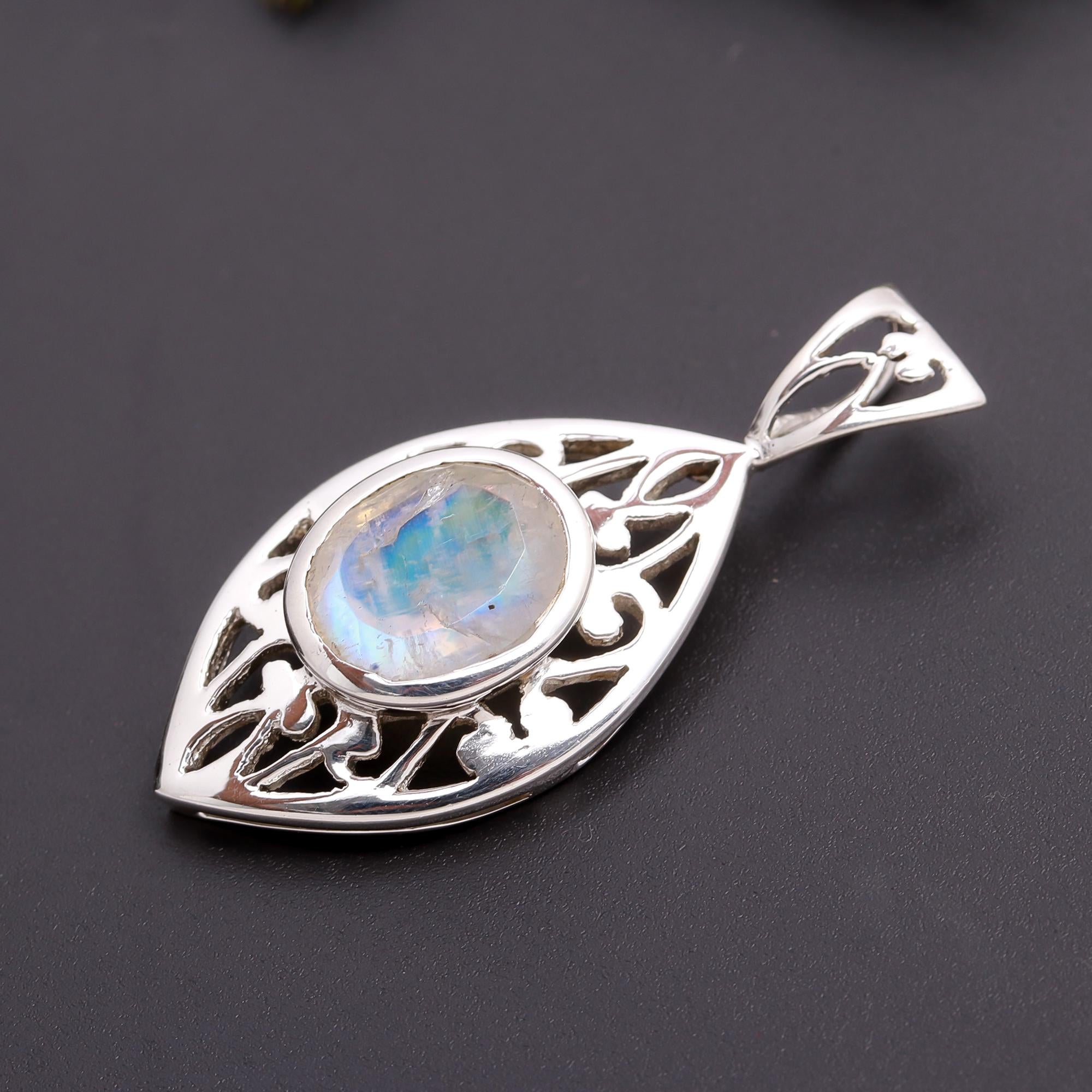 925 Silver Rainbow Moonstone Pendant