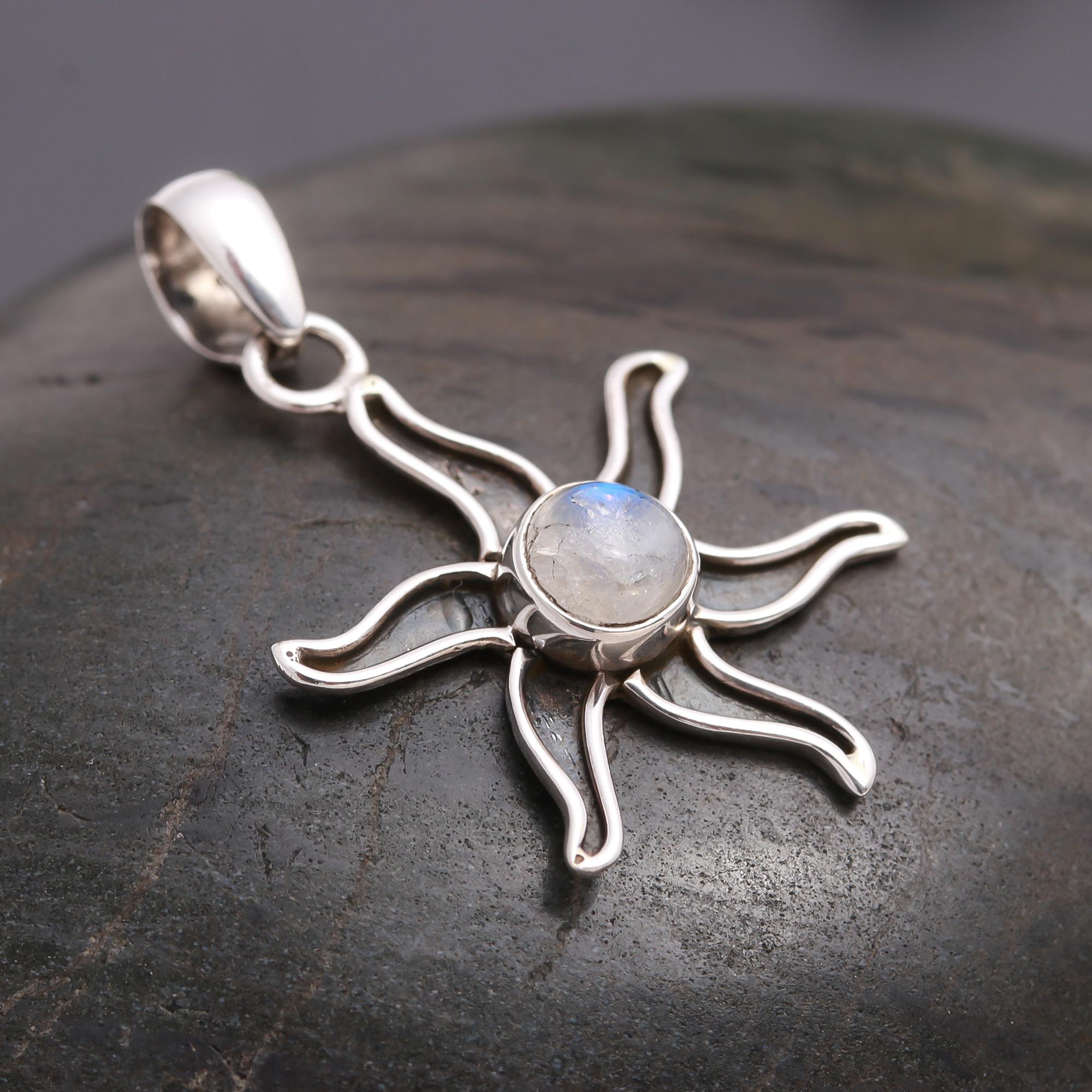 925 Silver Moonstone Sun Pendant