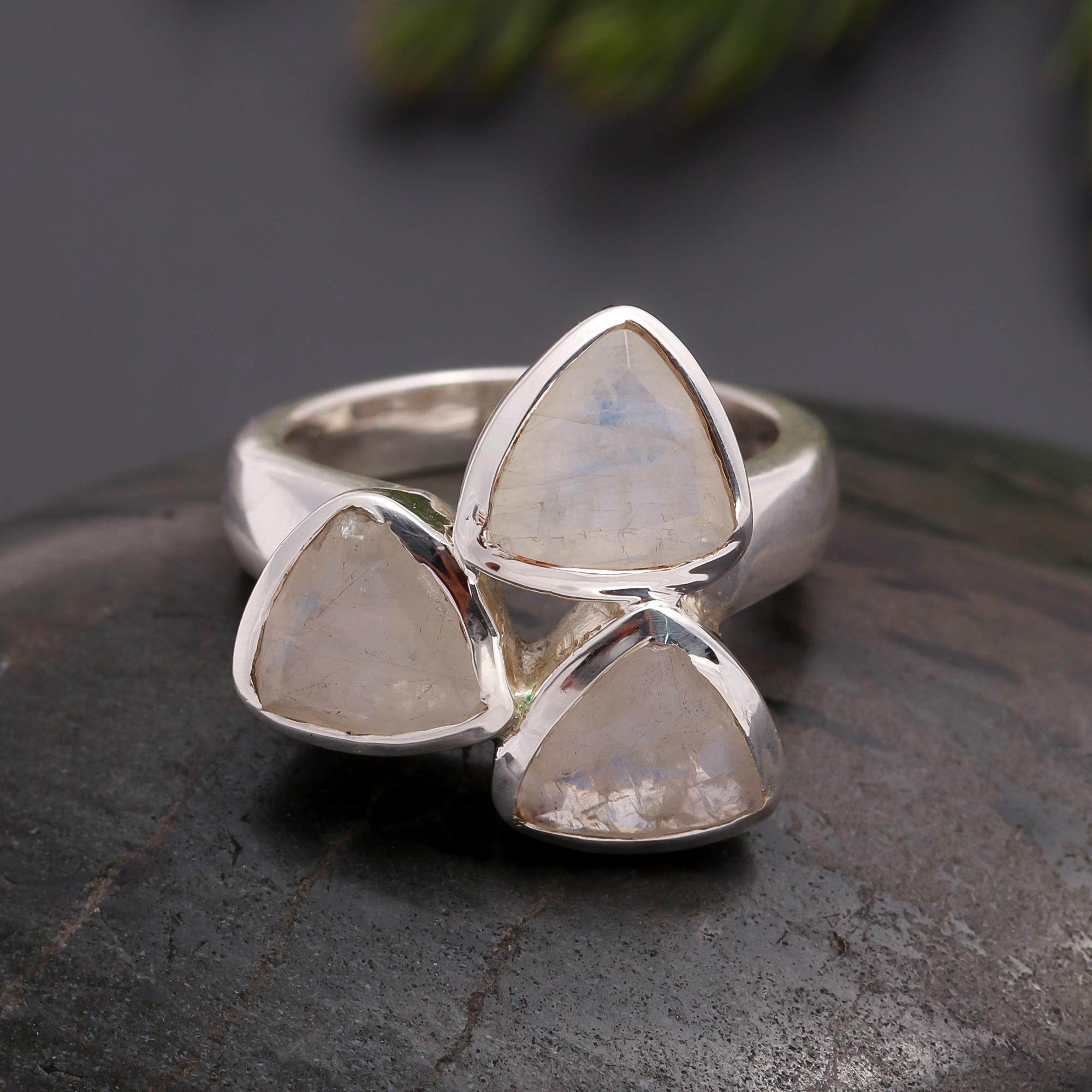 925 Silver Triple Moonstone Ring