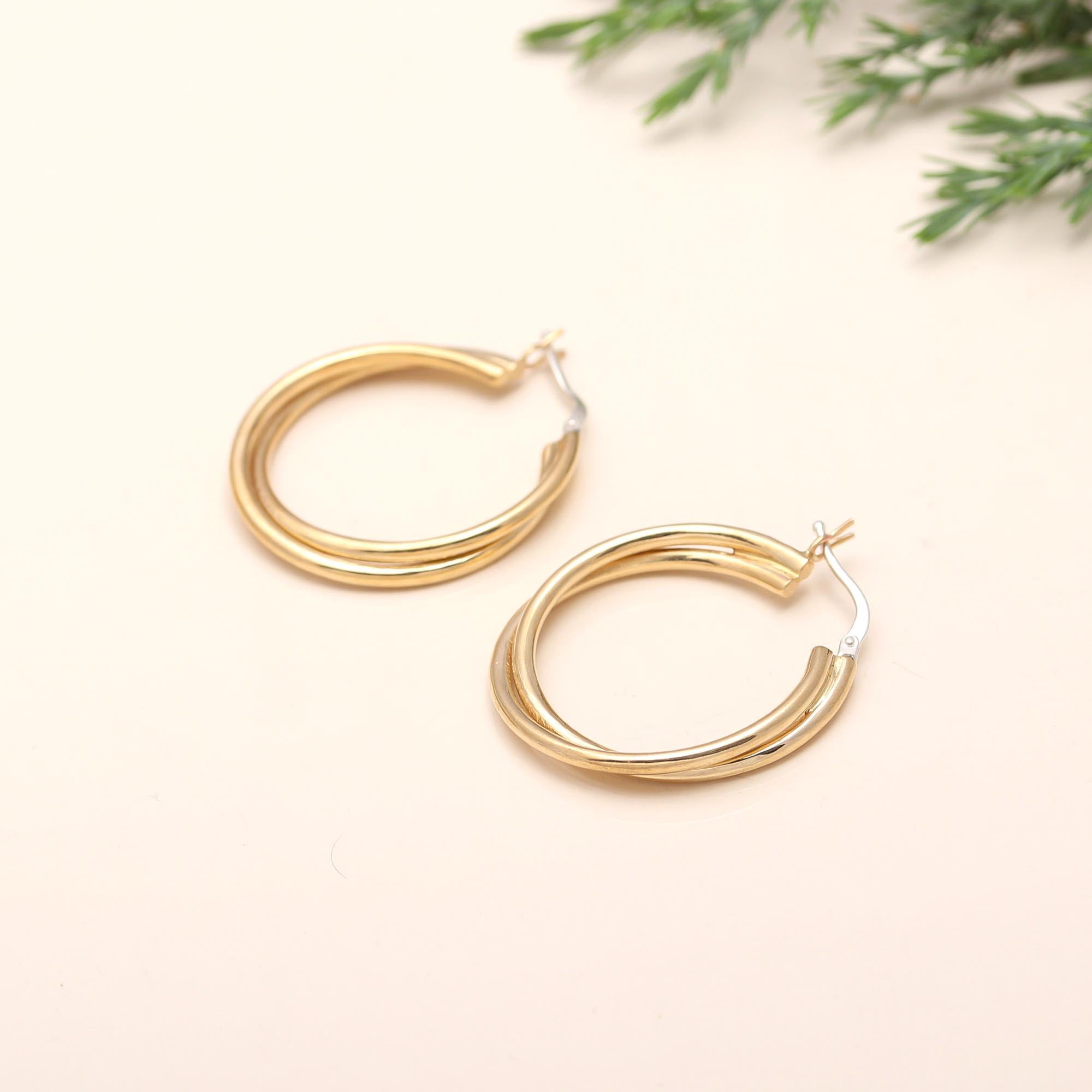 Brass Hoop Earrings with 925 Silver Closure