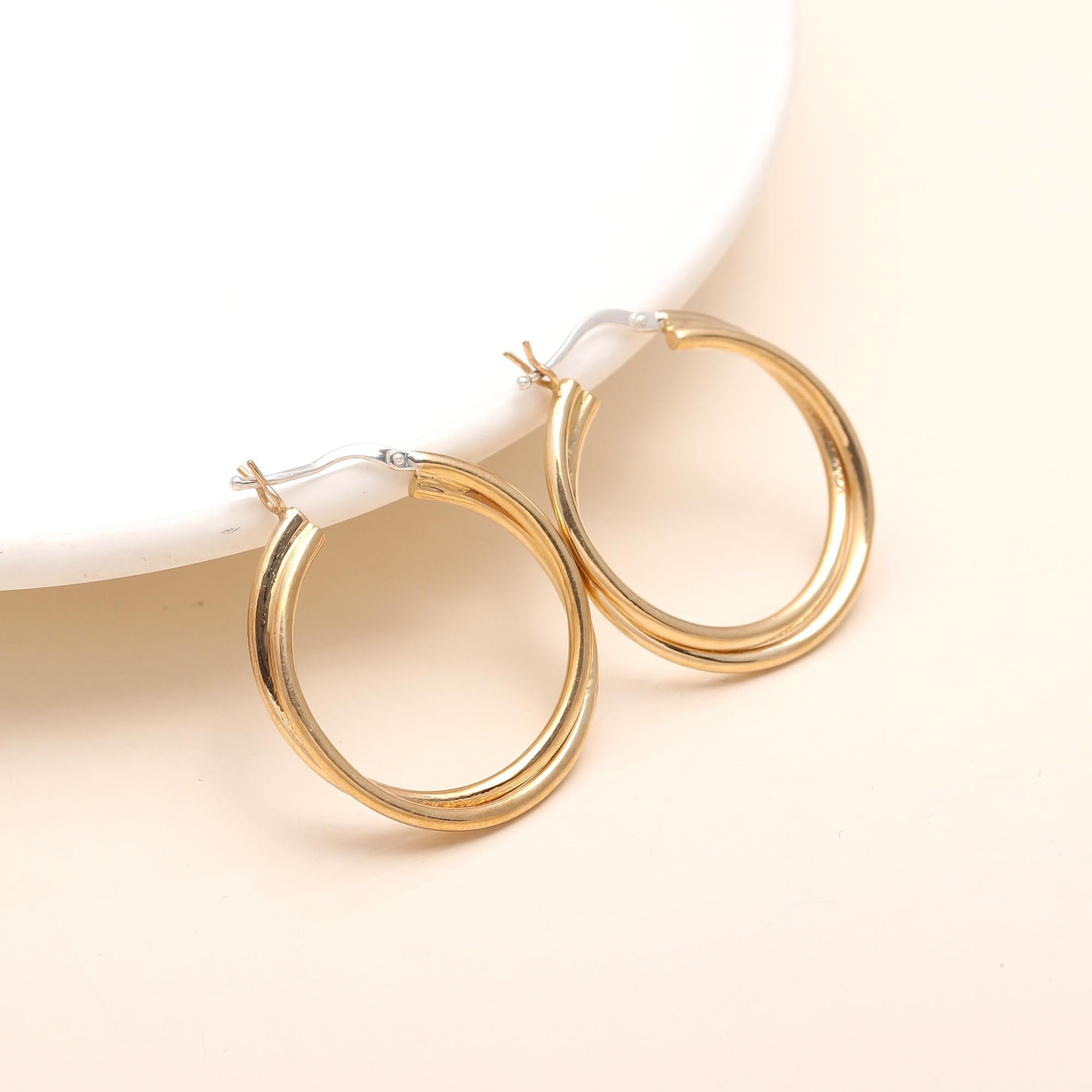Brass Hoop Earrings with 925 Silver Closure