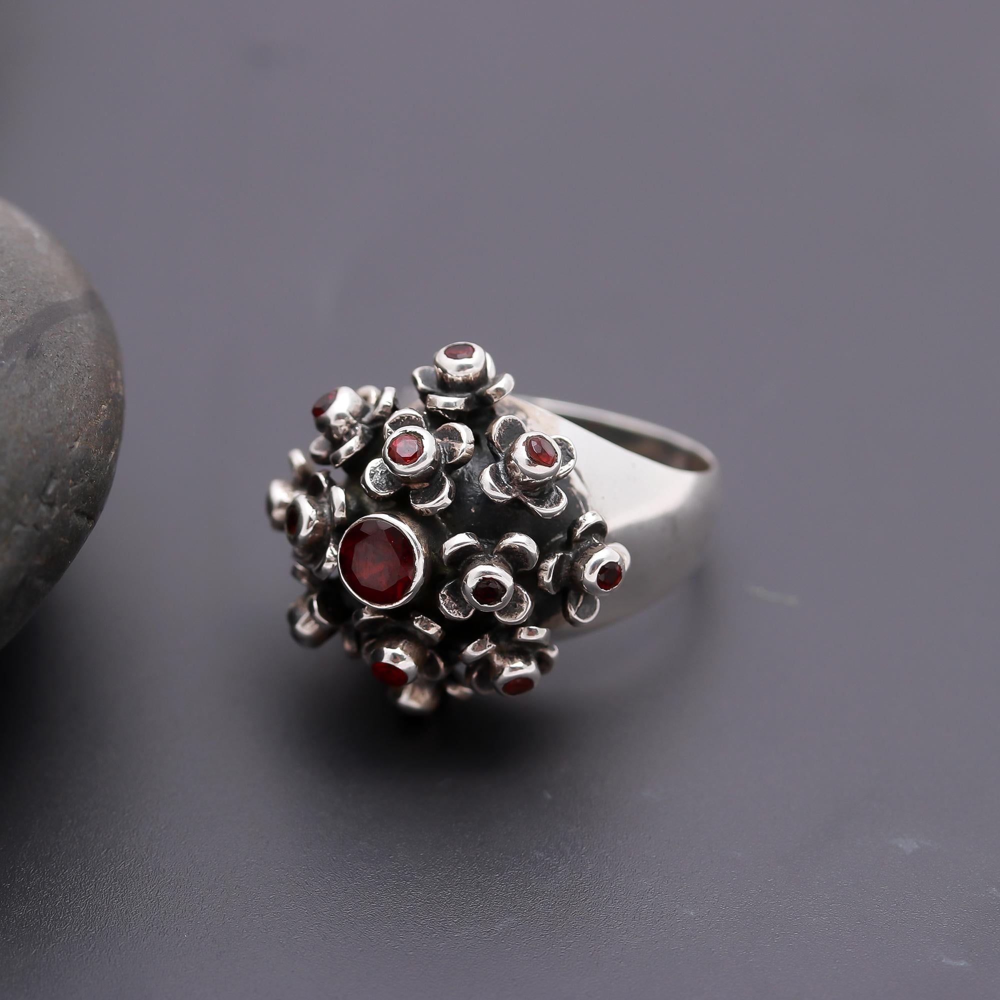 925 Silver Floral Dome Ring