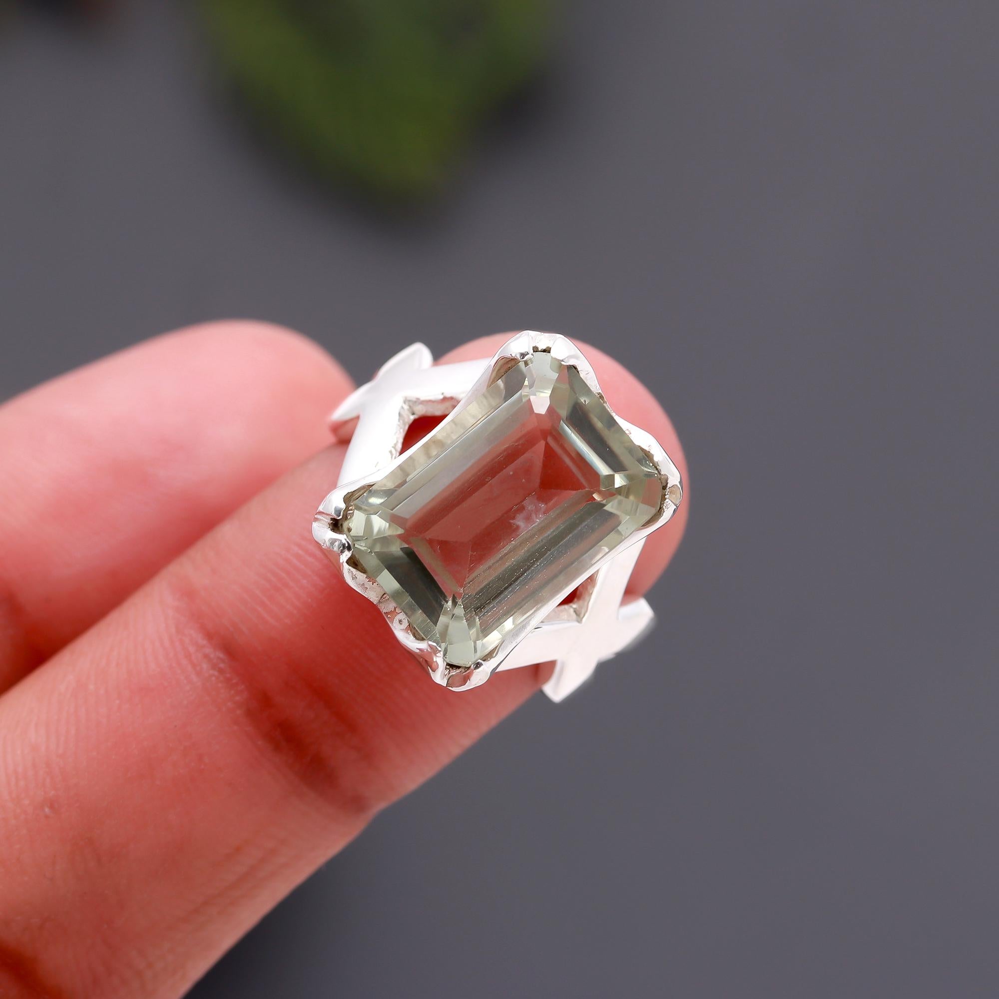 925 Silver Green Amethyst Ring
