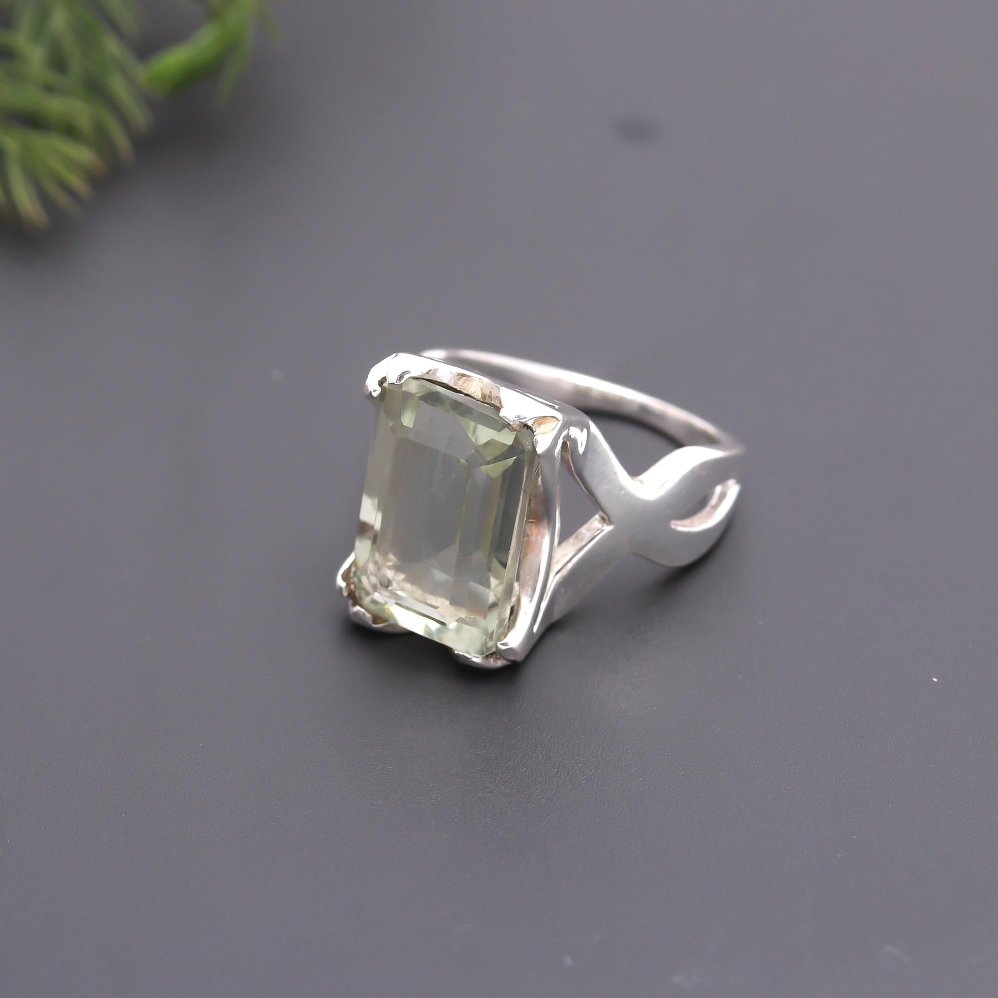 925 Silver Green Amethyst Ring