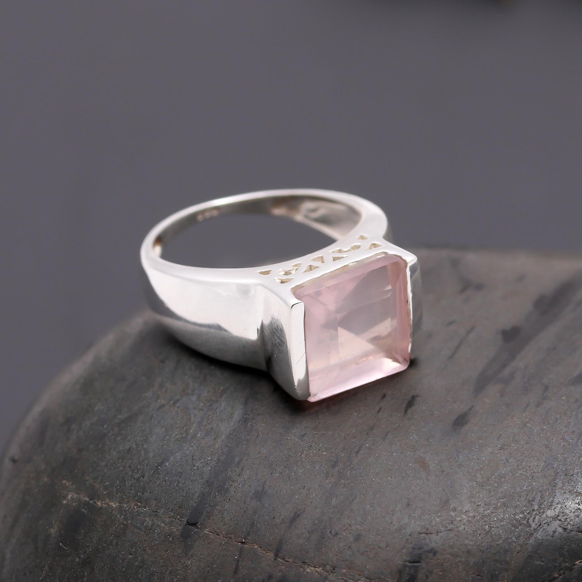 925 Silver Rose Quartz Ring