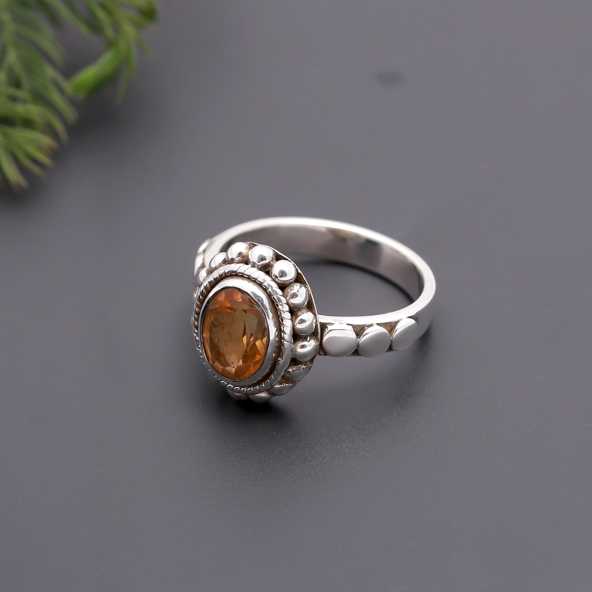 925 Silver Citrine Boho Ring