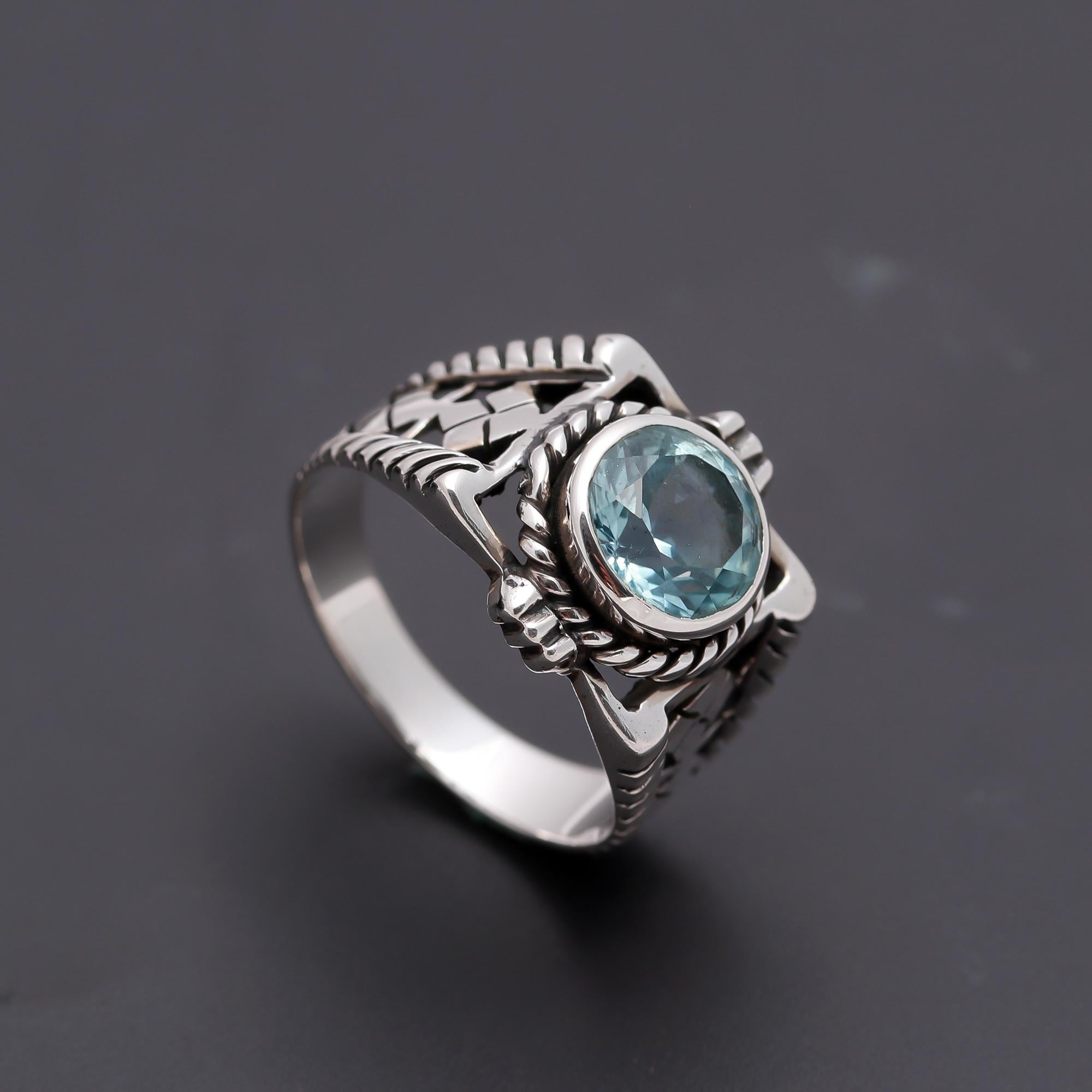 925 Silver Blue Topaz Boho Ring