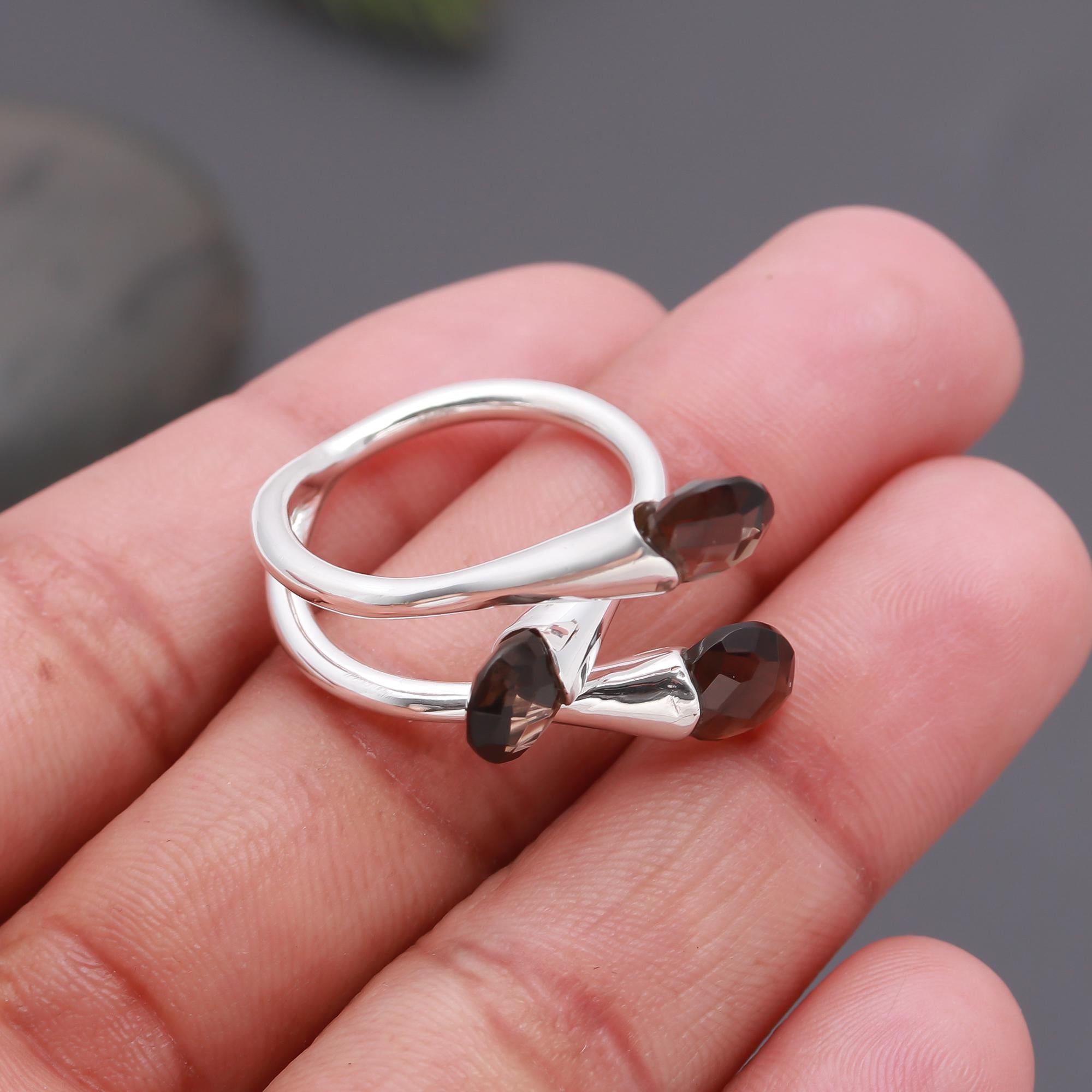 925 Silver Smoky Quartz Bypass Ring