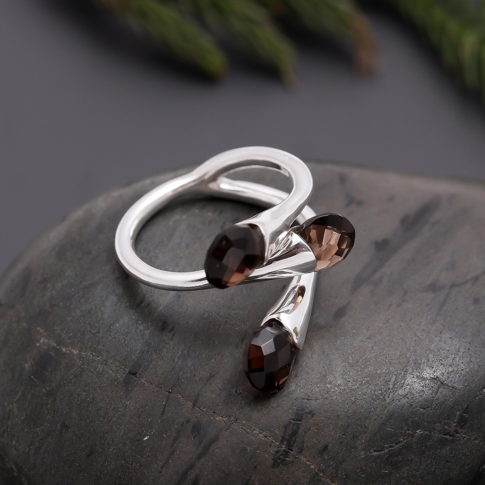 925 Silver Smoky Quartz Bypass Ring