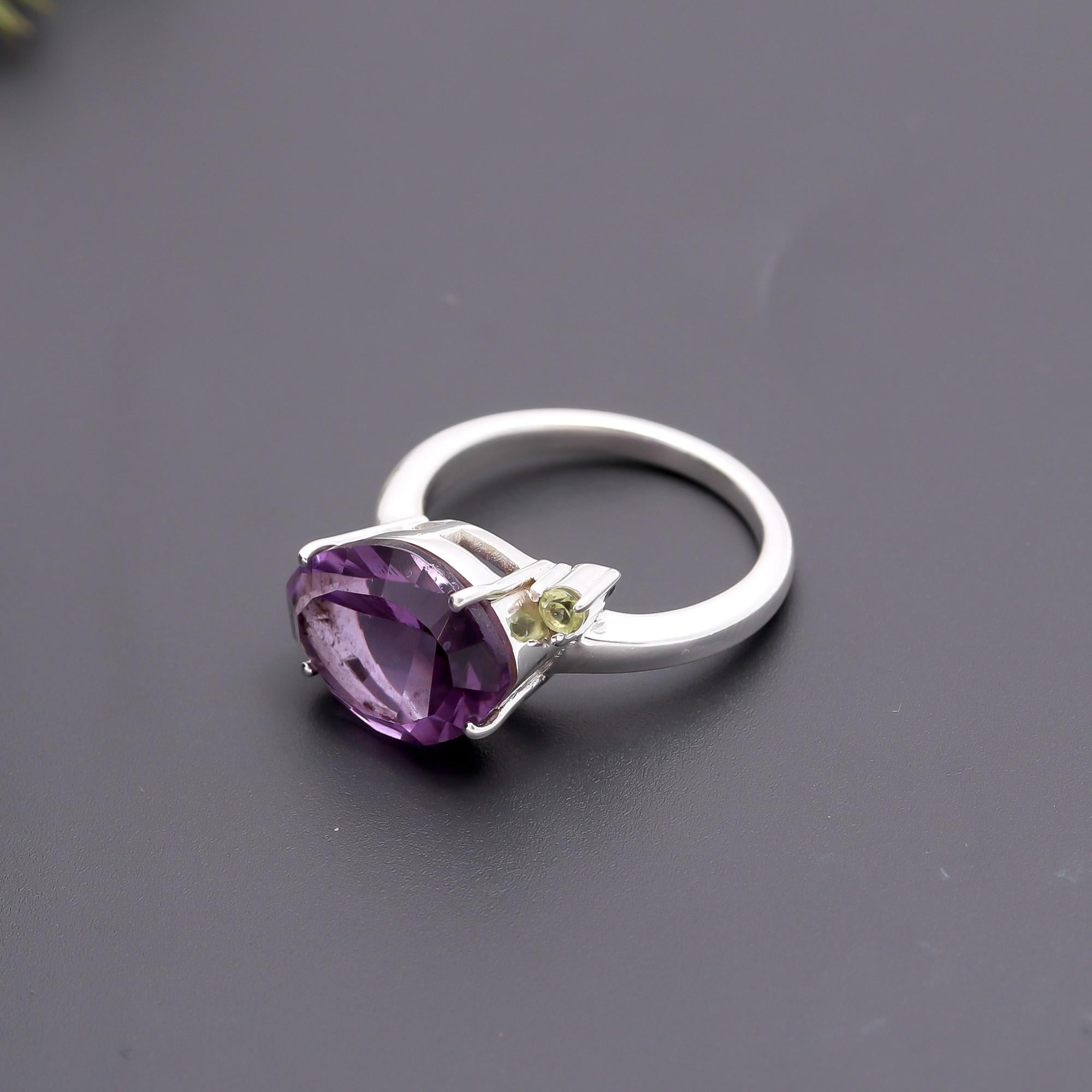 925 Silver Amethyst and Peridot Ring