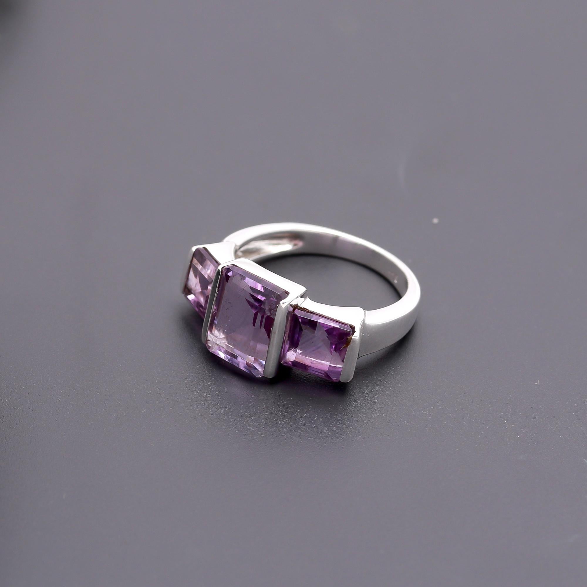 925 Silver Triple Amethyst Ring