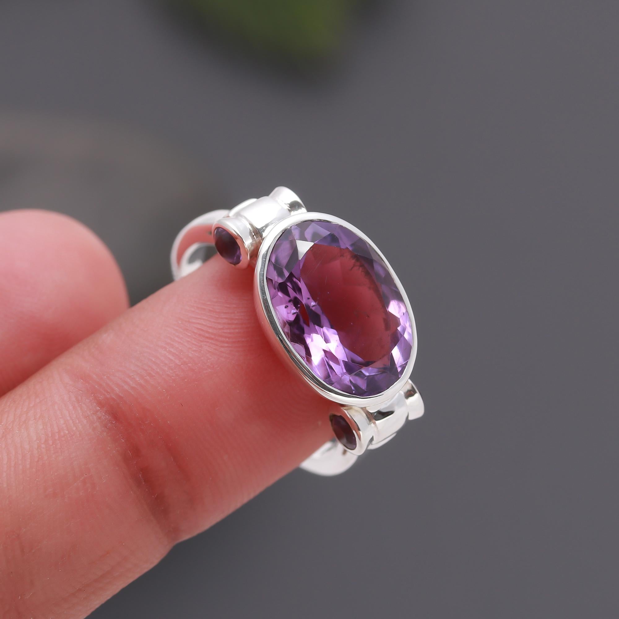 925 Silver Amethyst and Garnet Ring