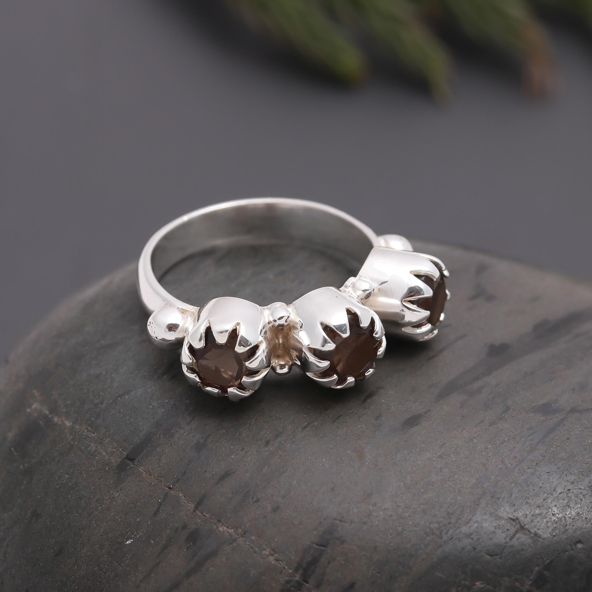 925 Silver Triple Garnet Ring