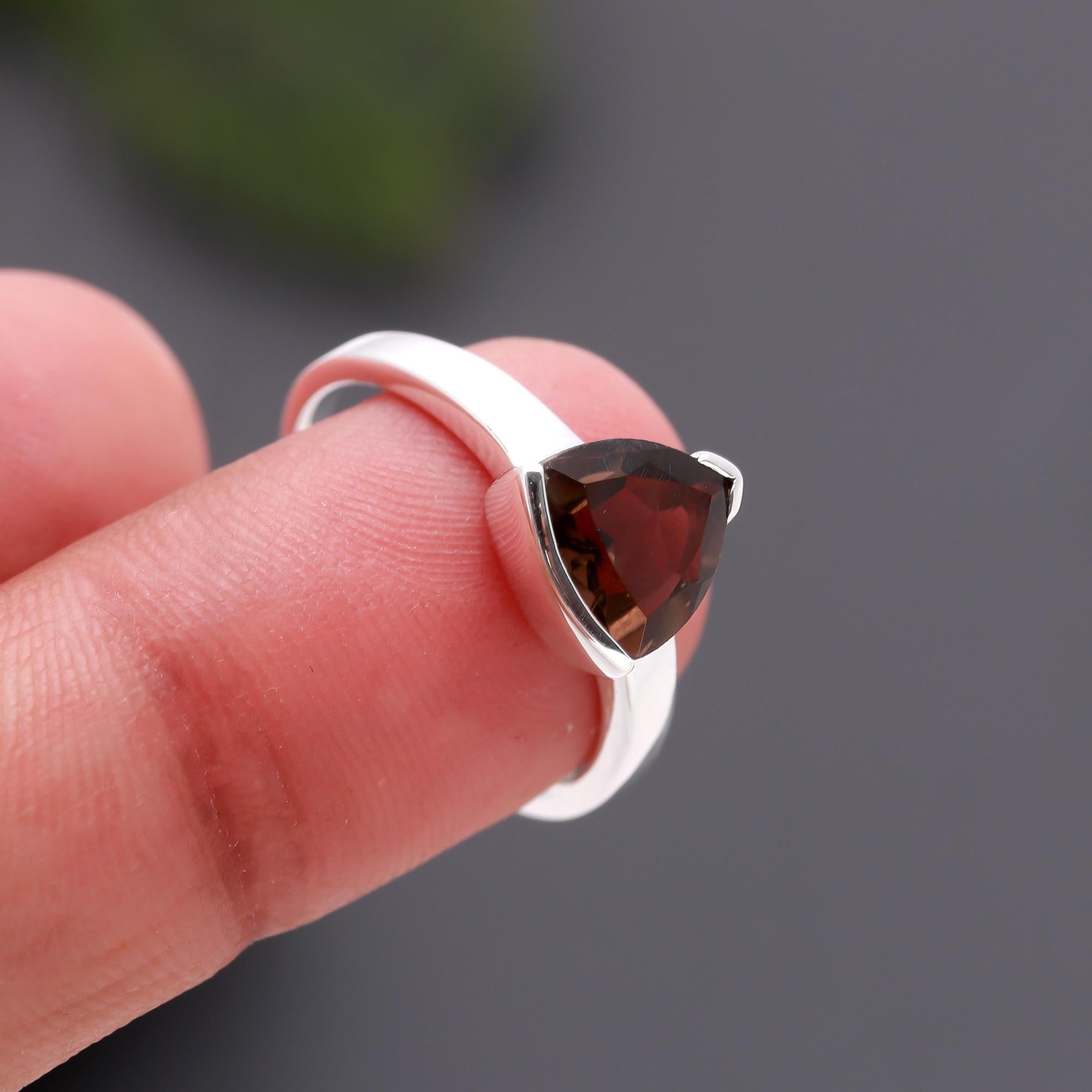 925 Silver Trillion Cut Garnet Ring
