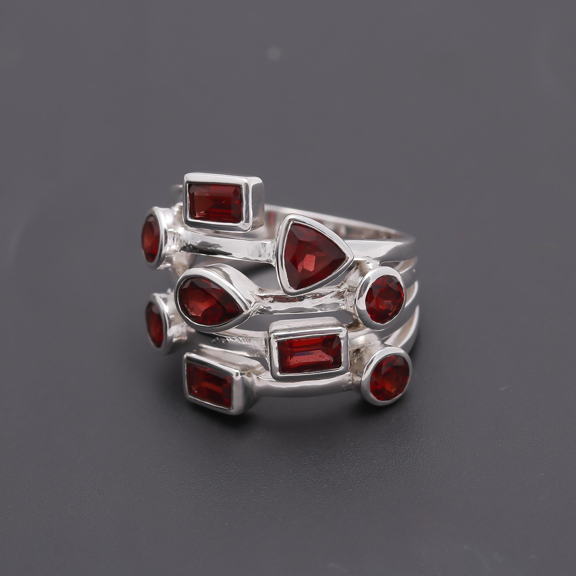925 Silver Multi Shape Garnet Ring