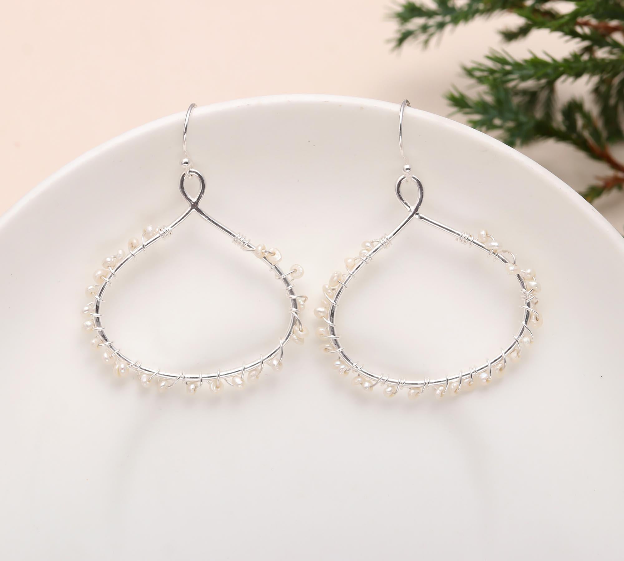 The Ethereal Wreath: Seed Pearl & Silver Teardrop Drops