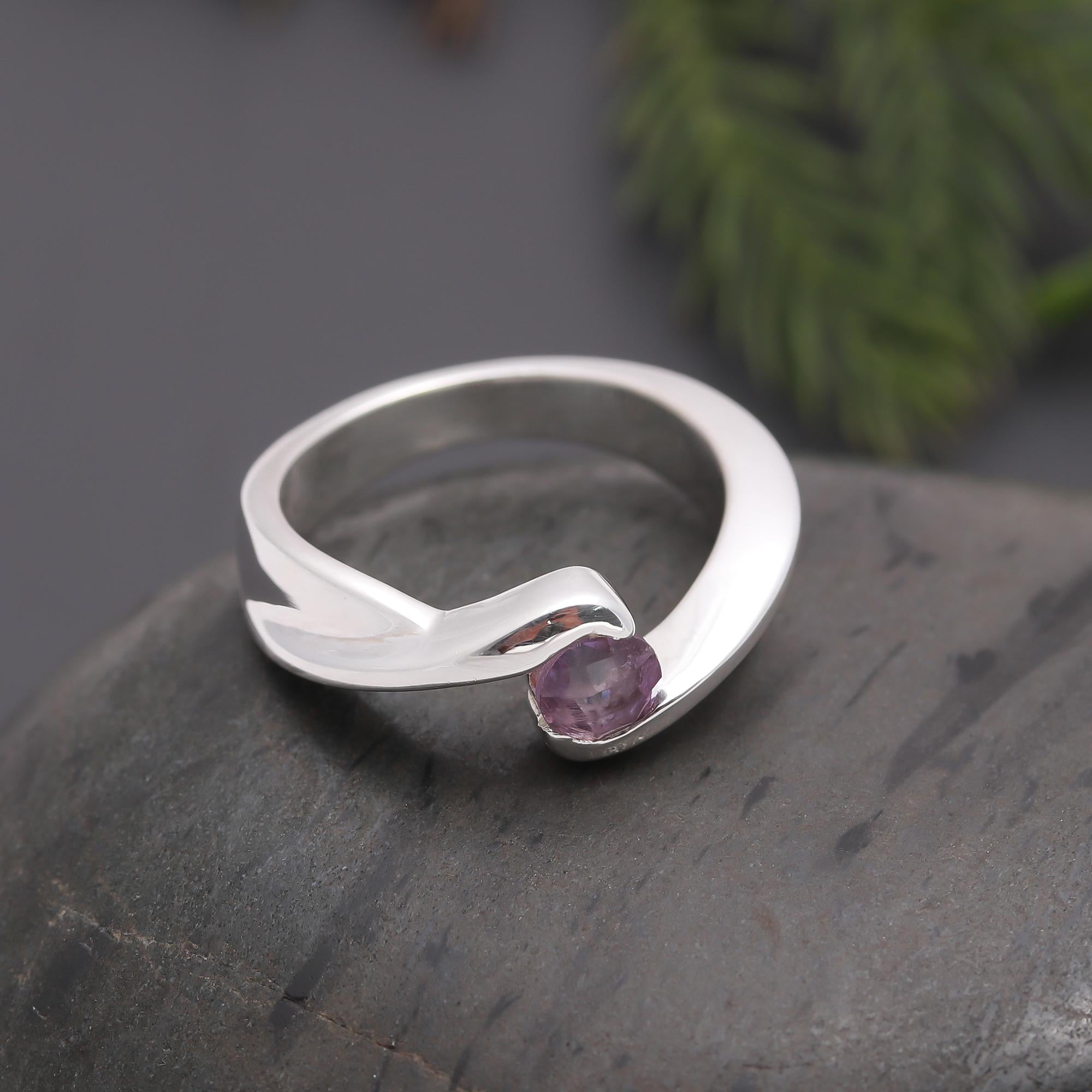 925 Silver Twisted Amethyst Ring