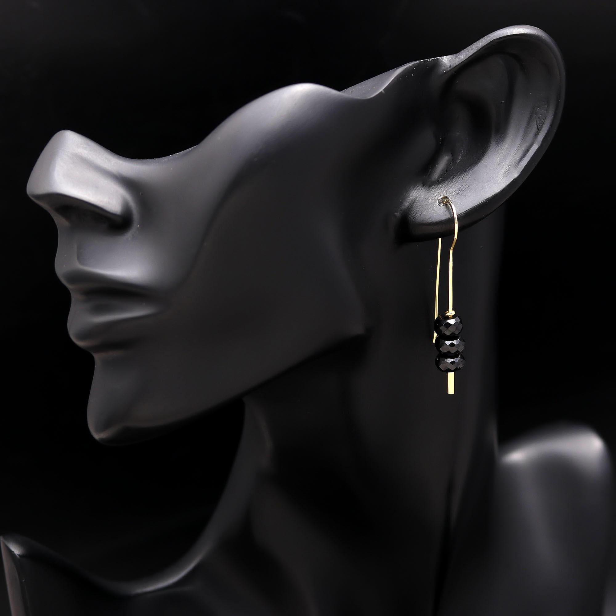 Black Spinel Drop Earrings Hypoallergenic Brass
