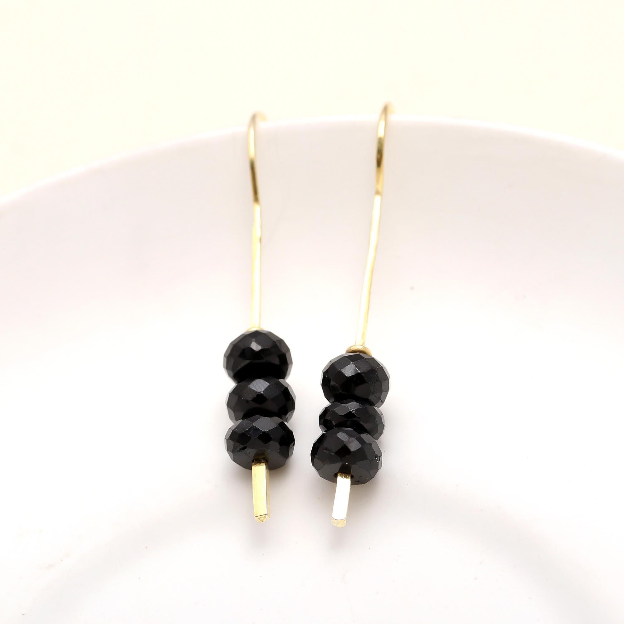 Black Spinel Drop Earrings Hypoallergenic Brass