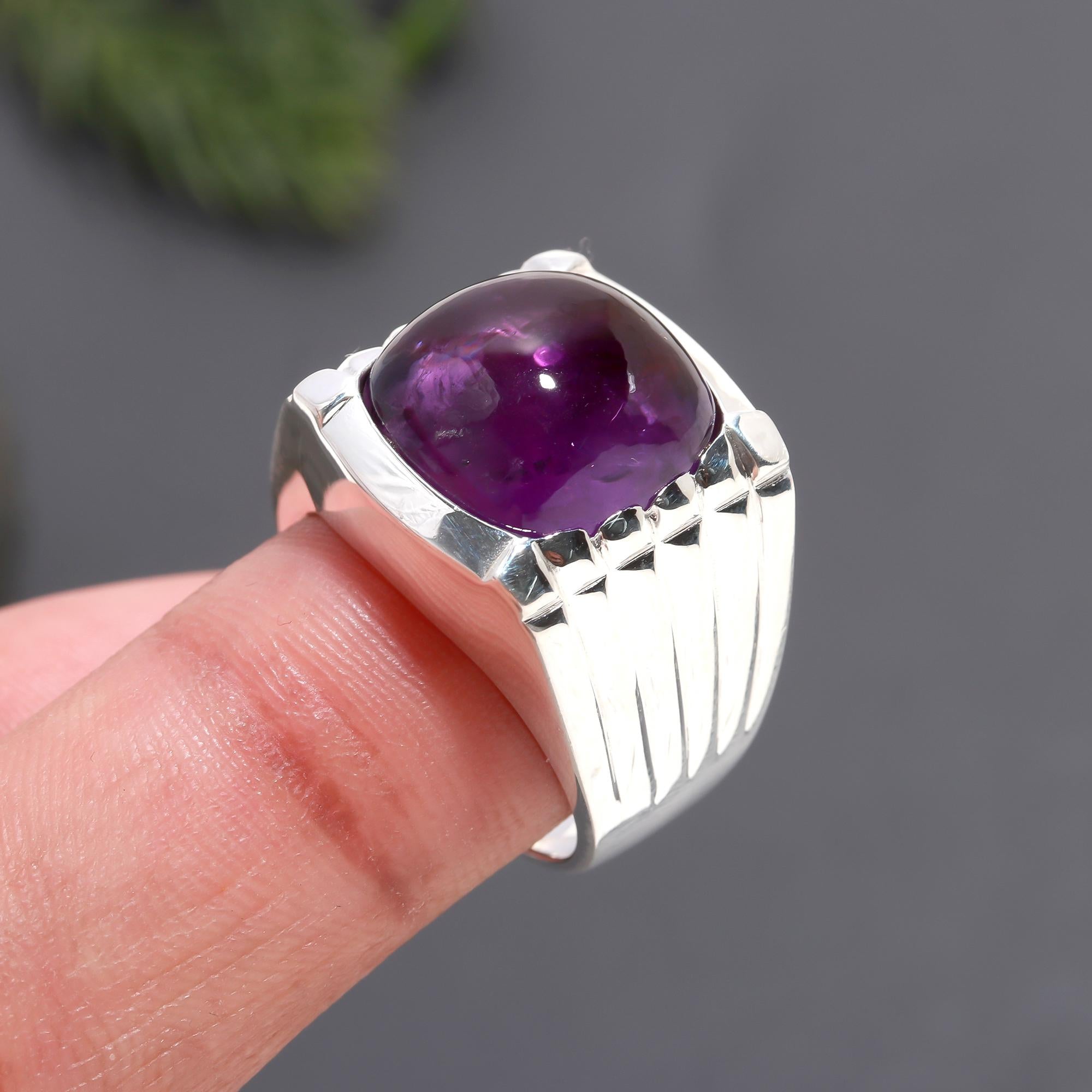 925 Silver Amethyst Cabochon Ring