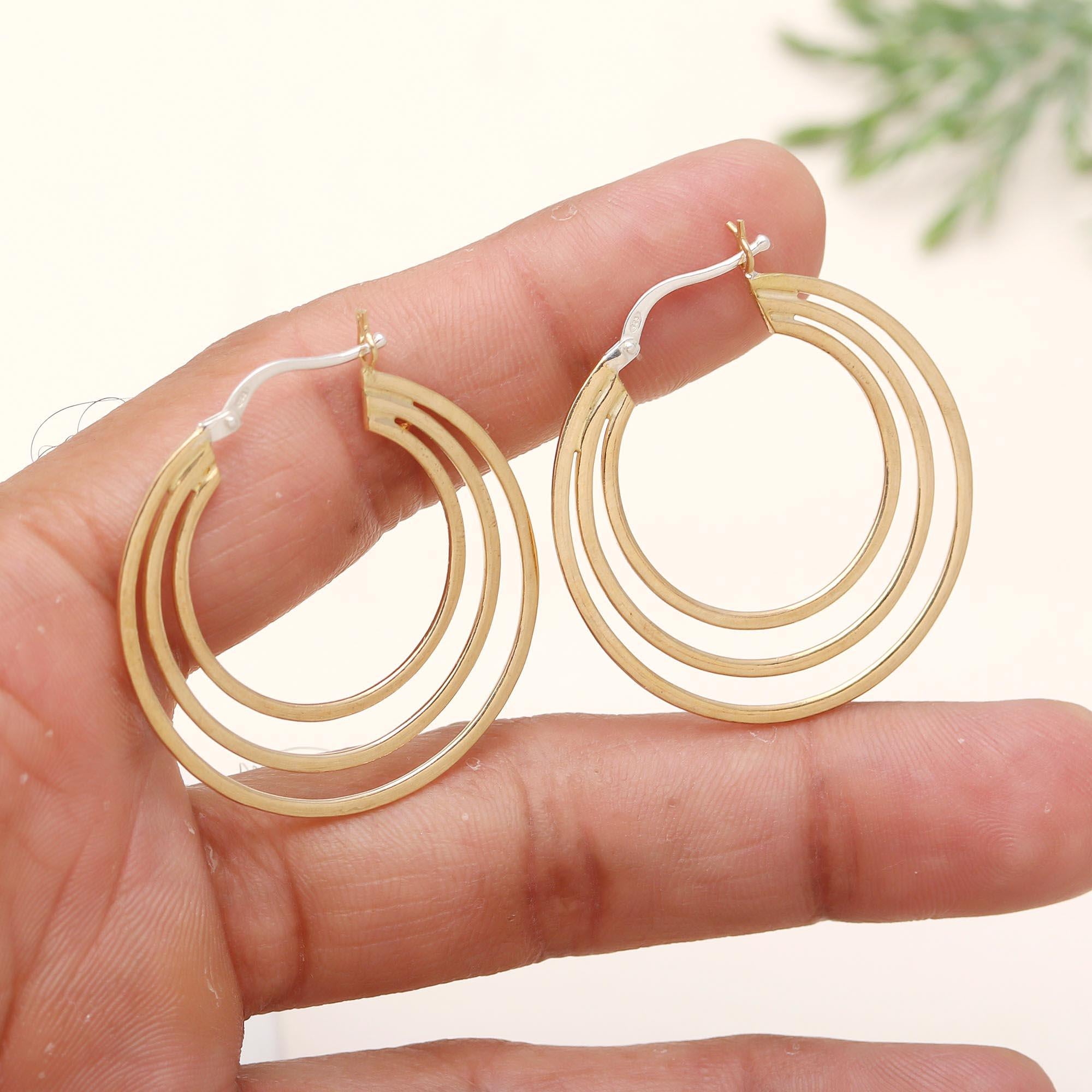 925 Silver Triple Hoop Earrings