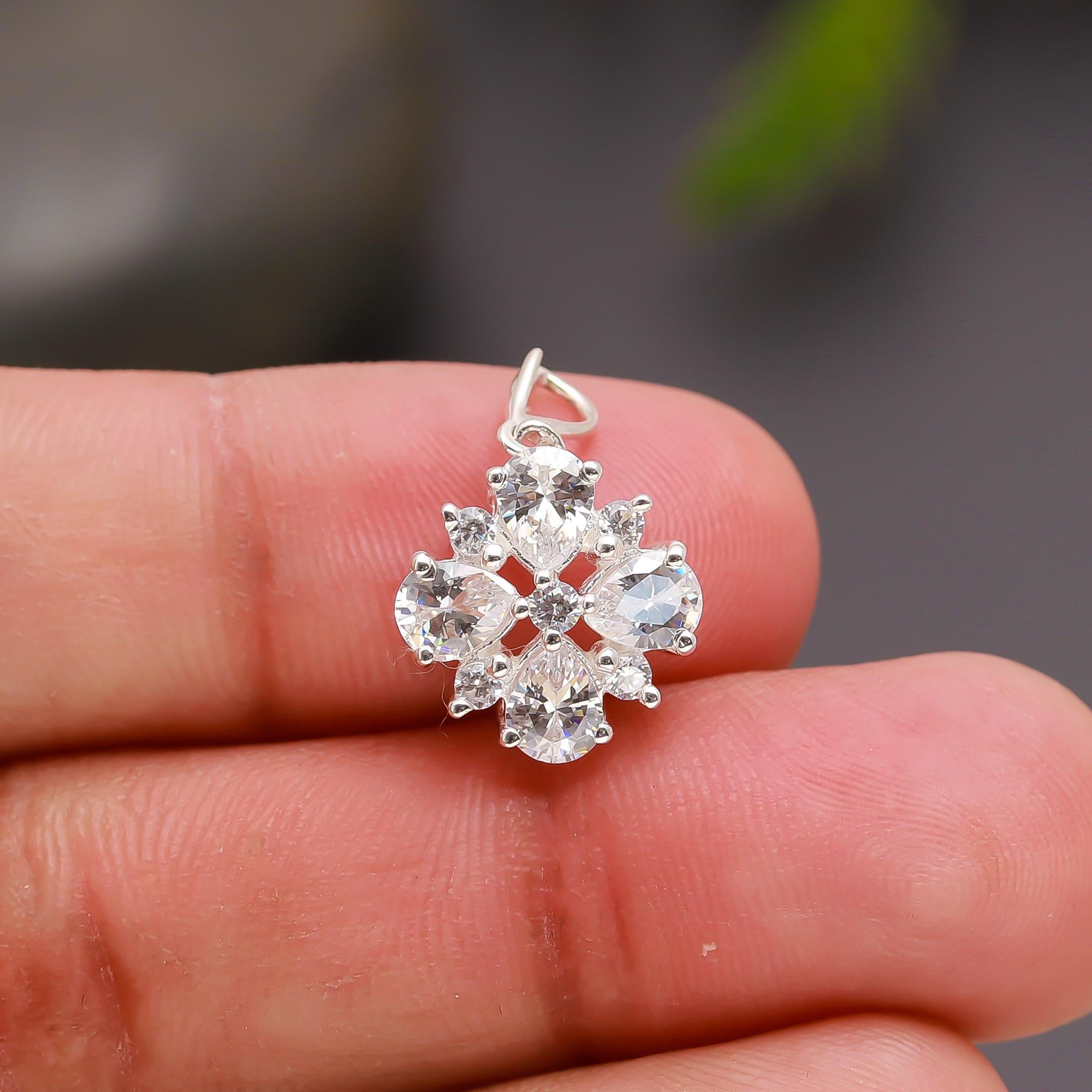 925 Silver Floral Cluster CZ Pendant