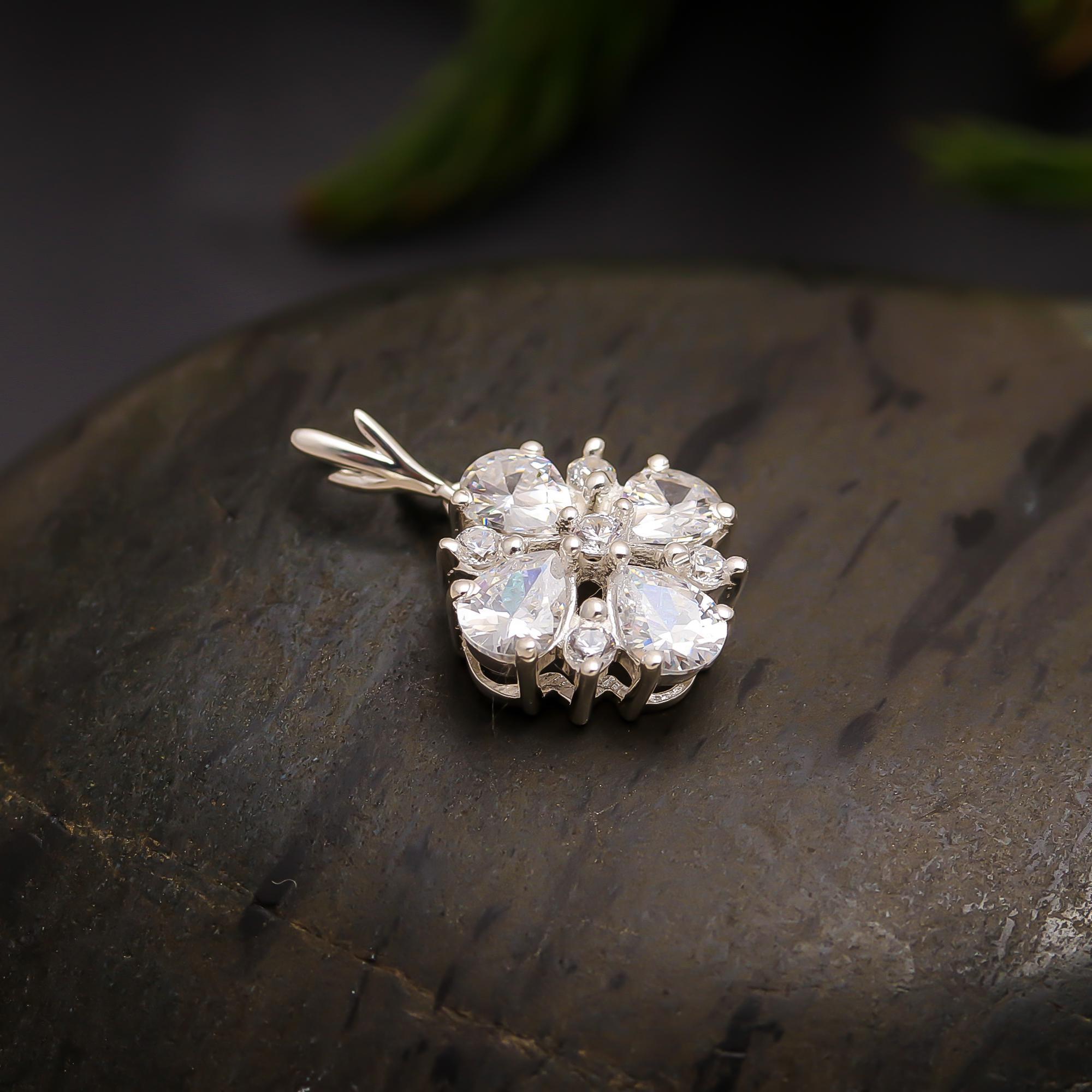 925 Silver Floral Cluster CZ Pendant